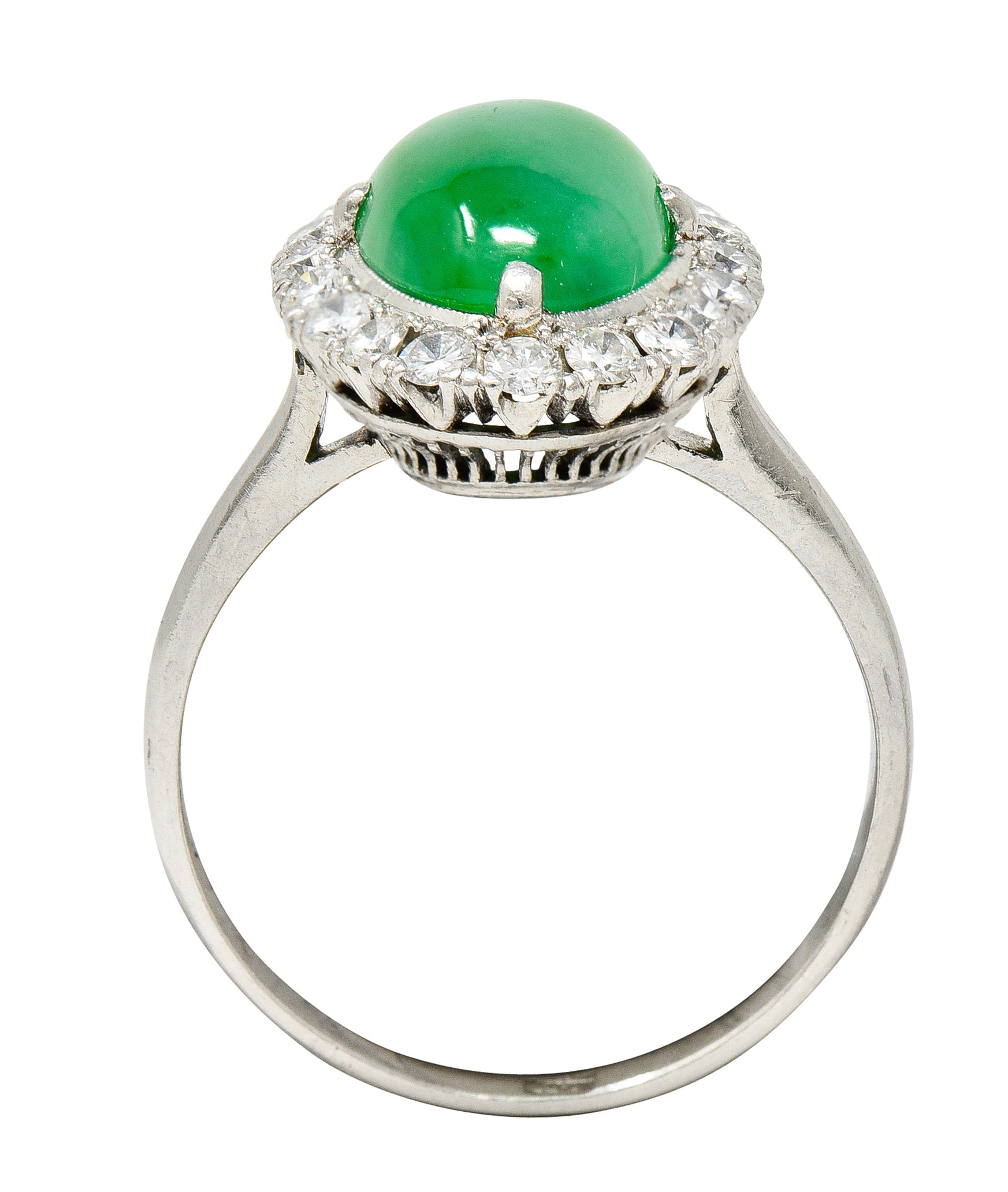 Jadeite Jade Diamond Halo Platinum Cabochon Cluster Ring GIA Wilson's Antique & Estate Jewelry