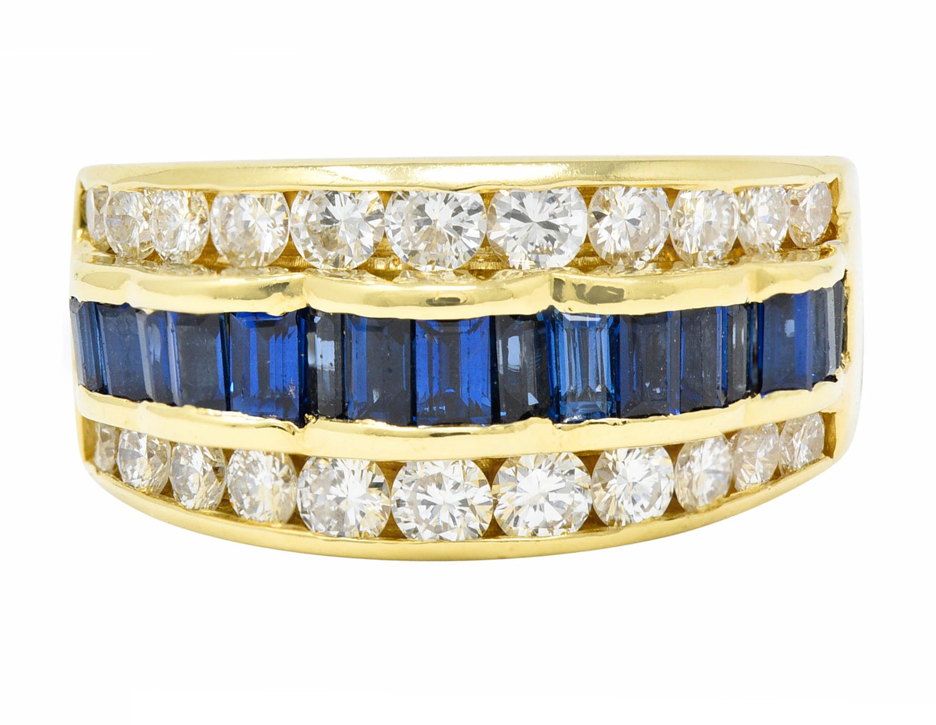 1960's Vintage 1.95 CTW Sapphire Diamond 18 Karat Gold Band RingRing - Wilson's Estate Jewelry