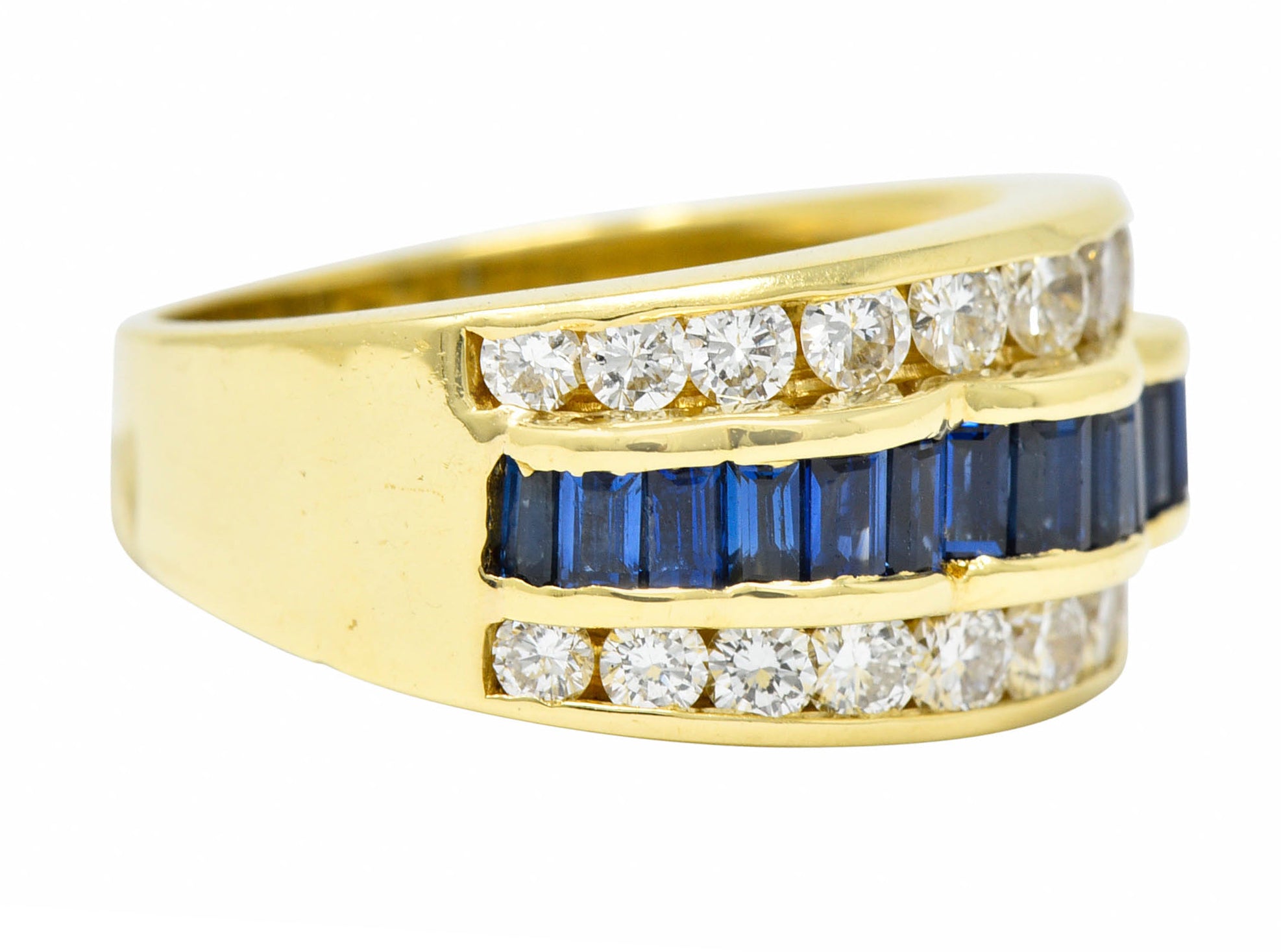 1960's Vintage 1.95 CTW Sapphire Diamond 18 Karat Gold Band RingRing - Wilson's Estate Jewelry