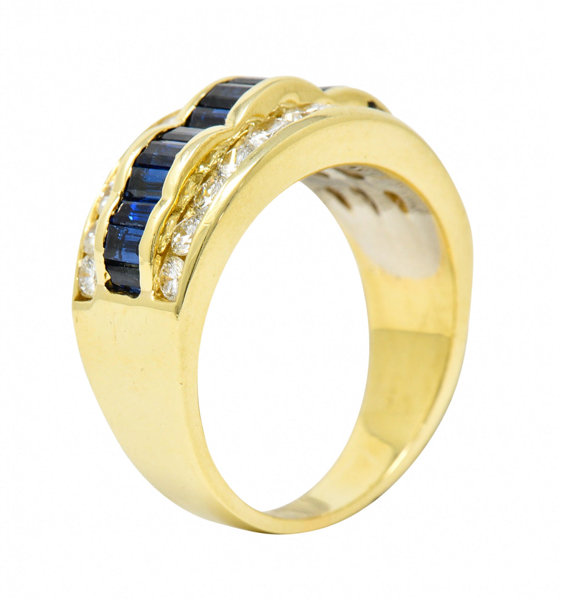 1960's Vintage 1.95 CTW Sapphire Diamond 18 Karat Gold Band RingRing - Wilson's Estate Jewelry