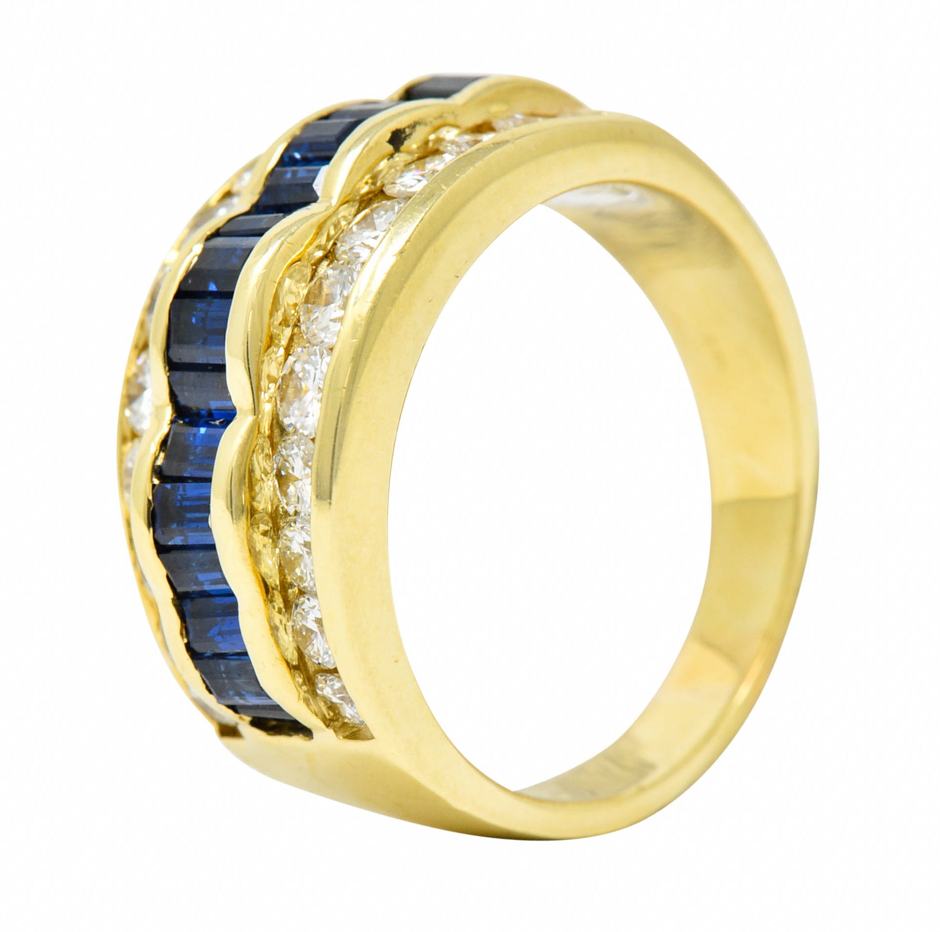 1960's Vintage 1.95 CTW Sapphire Diamond 18 Karat Gold Band RingRing - Wilson's Estate Jewelry