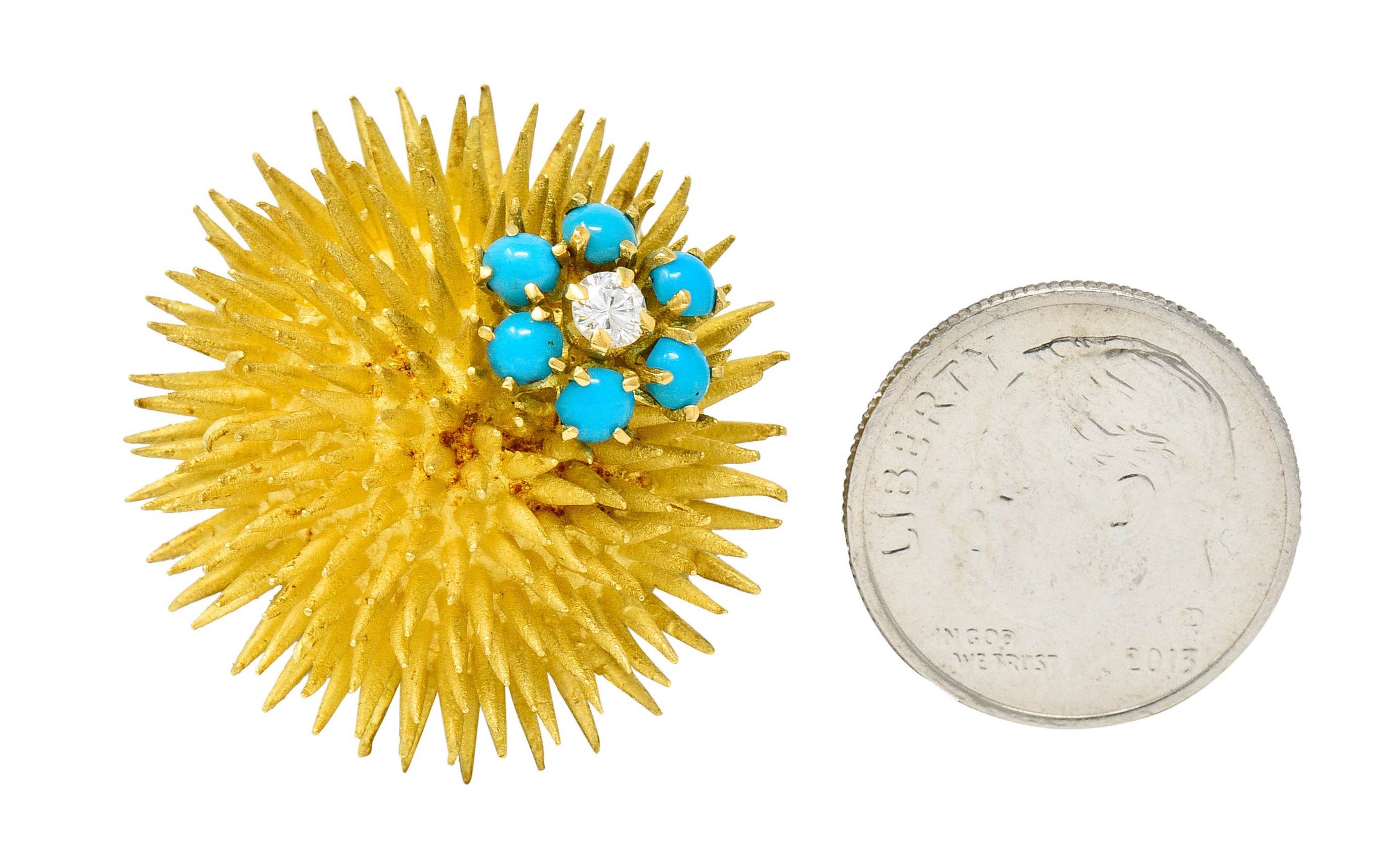 1960's Tiffany & Co. Diamond Turquoise 18 Karat Gold Sea Urchin BroochBrooch - Wilson's Estate Jewelry