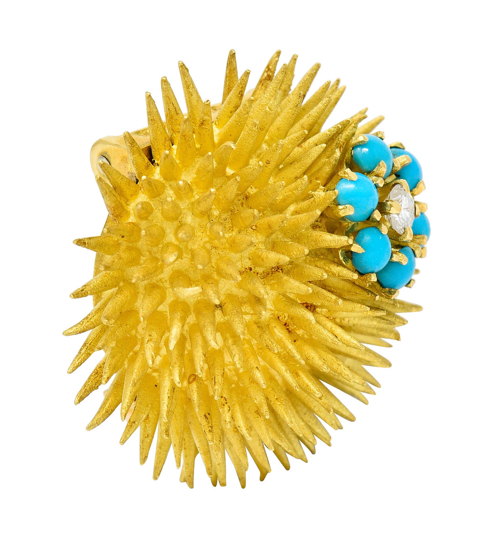 1960's Tiffany & Co. Diamond Turquoise 18 Karat Gold Sea Urchin BroochBrooch - Wilson's Estate Jewelry