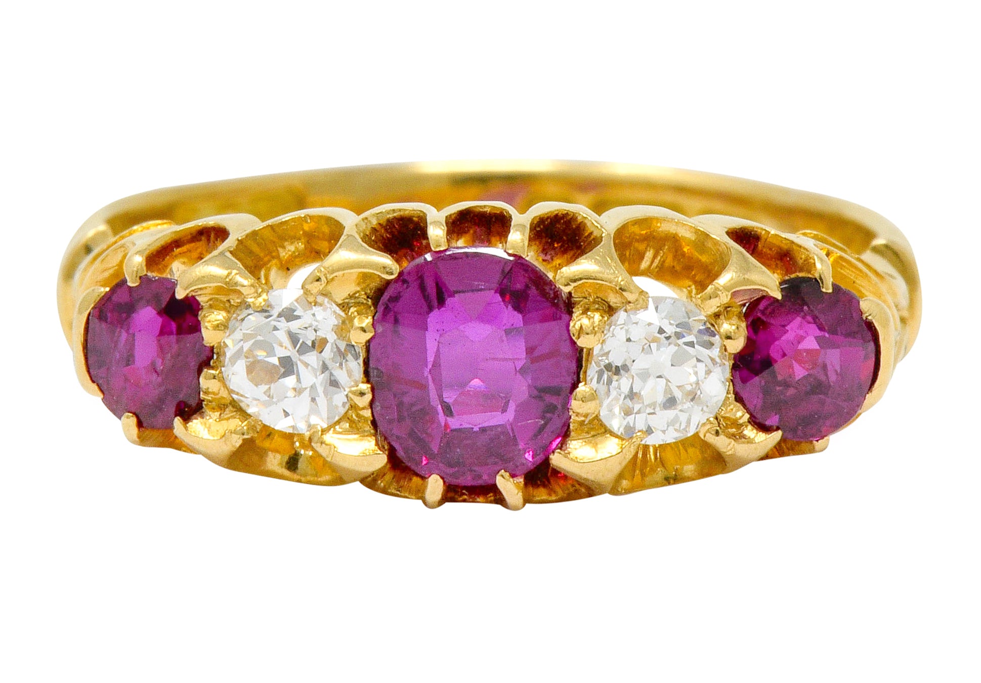 Victorian Ruby Diamond 18 Karat Gold Five Stone Ring - Wilson's Estate Jewelry