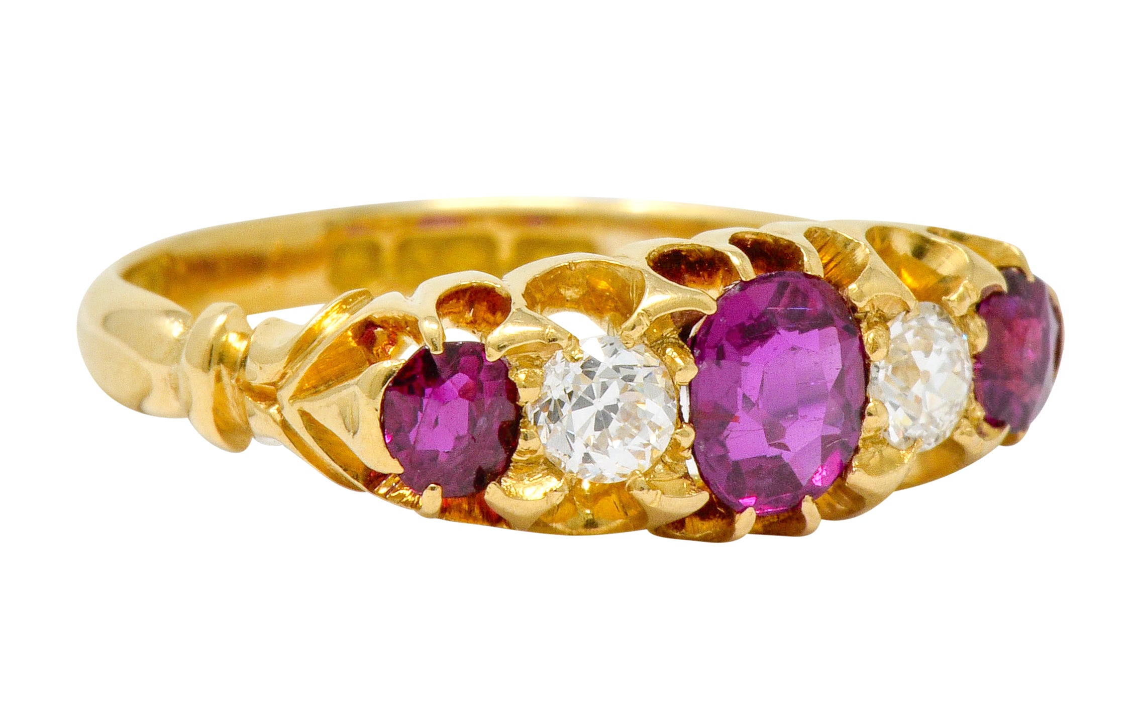 Victorian Ruby Diamond 18 Karat Gold Five Stone Ring - Wilson's Estate Jewelry