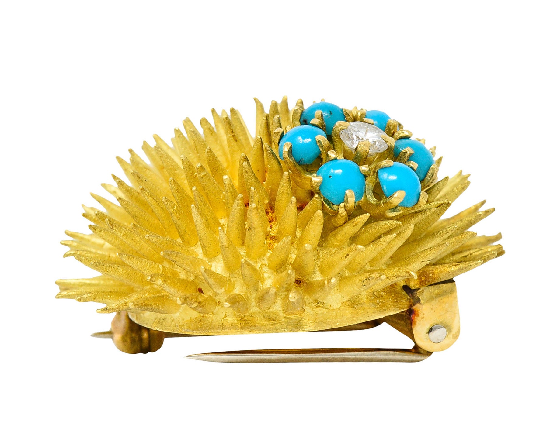 1960's Tiffany & Co. Diamond Turquoise 18 Karat Gold Sea Urchin BroochBrooch - Wilson's Estate Jewelry