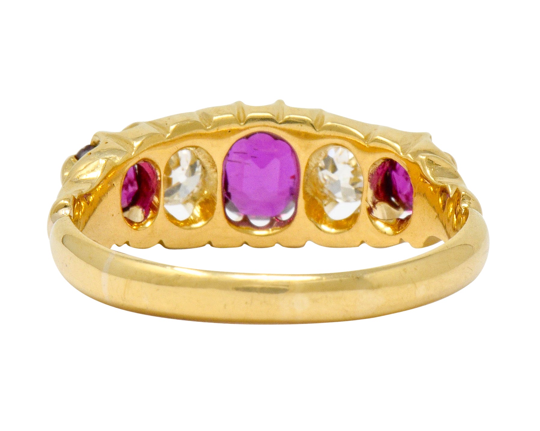 Victorian Ruby Diamond 18 Karat Gold Five Stone Ring - Wilson's Estate Jewelry