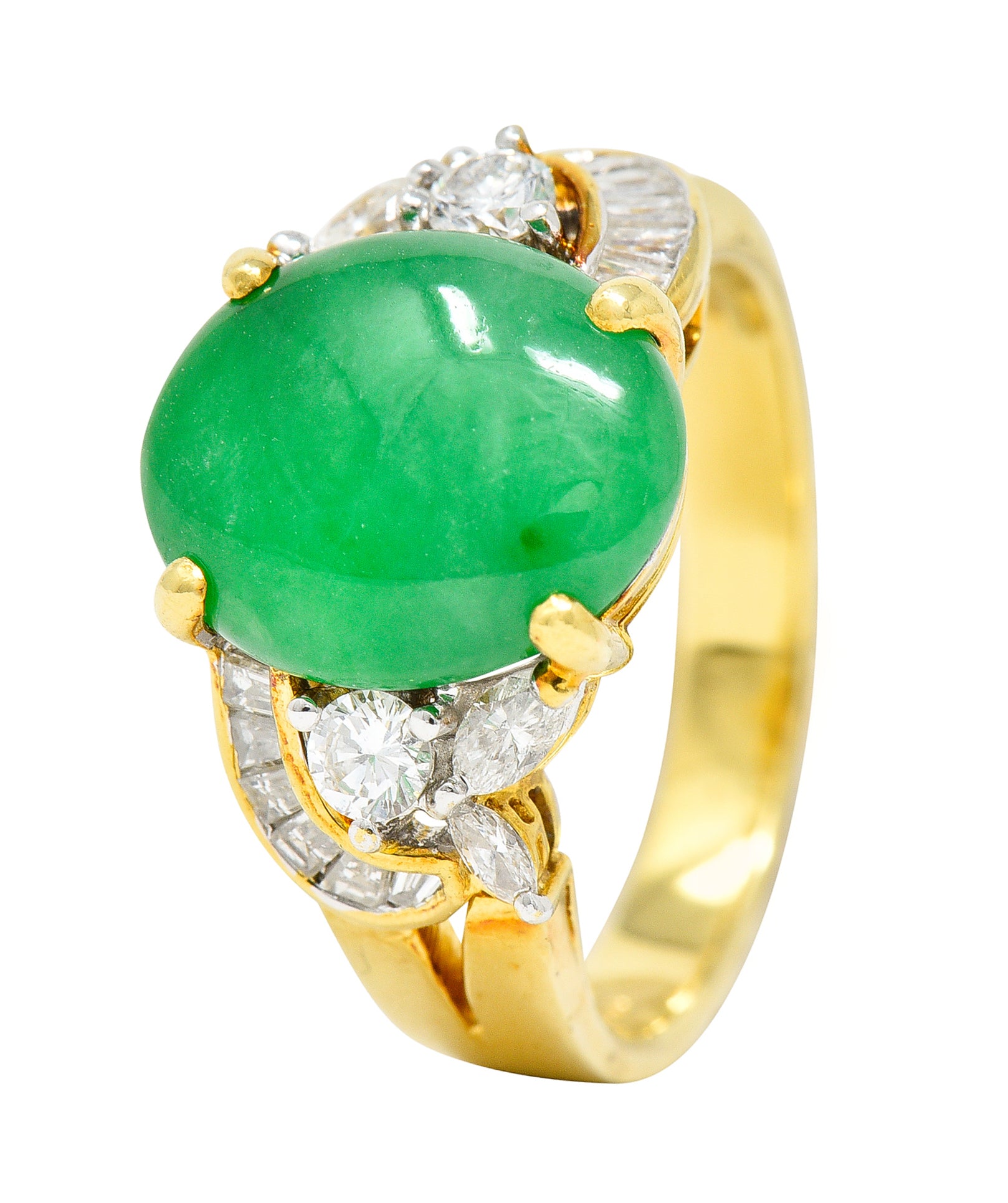 Vintage Jadeite Jade Diamond 18 Karat Yellow Gold Cabochon Band Ring GIA Wilson's Antique & Estate Jewelry