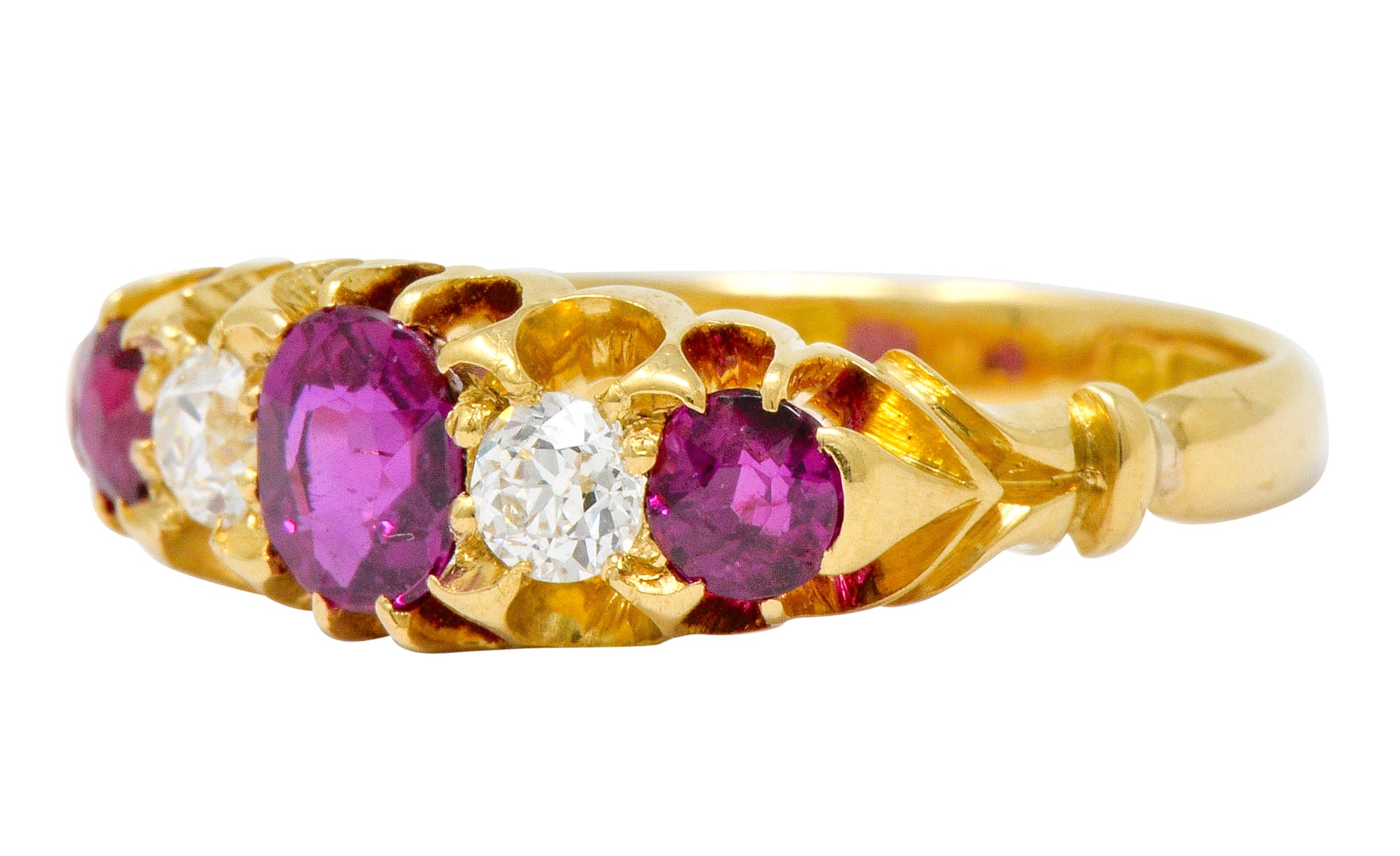 Victorian Ruby Diamond 18 Karat Gold Five Stone Ring - Wilson's Estate Jewelry