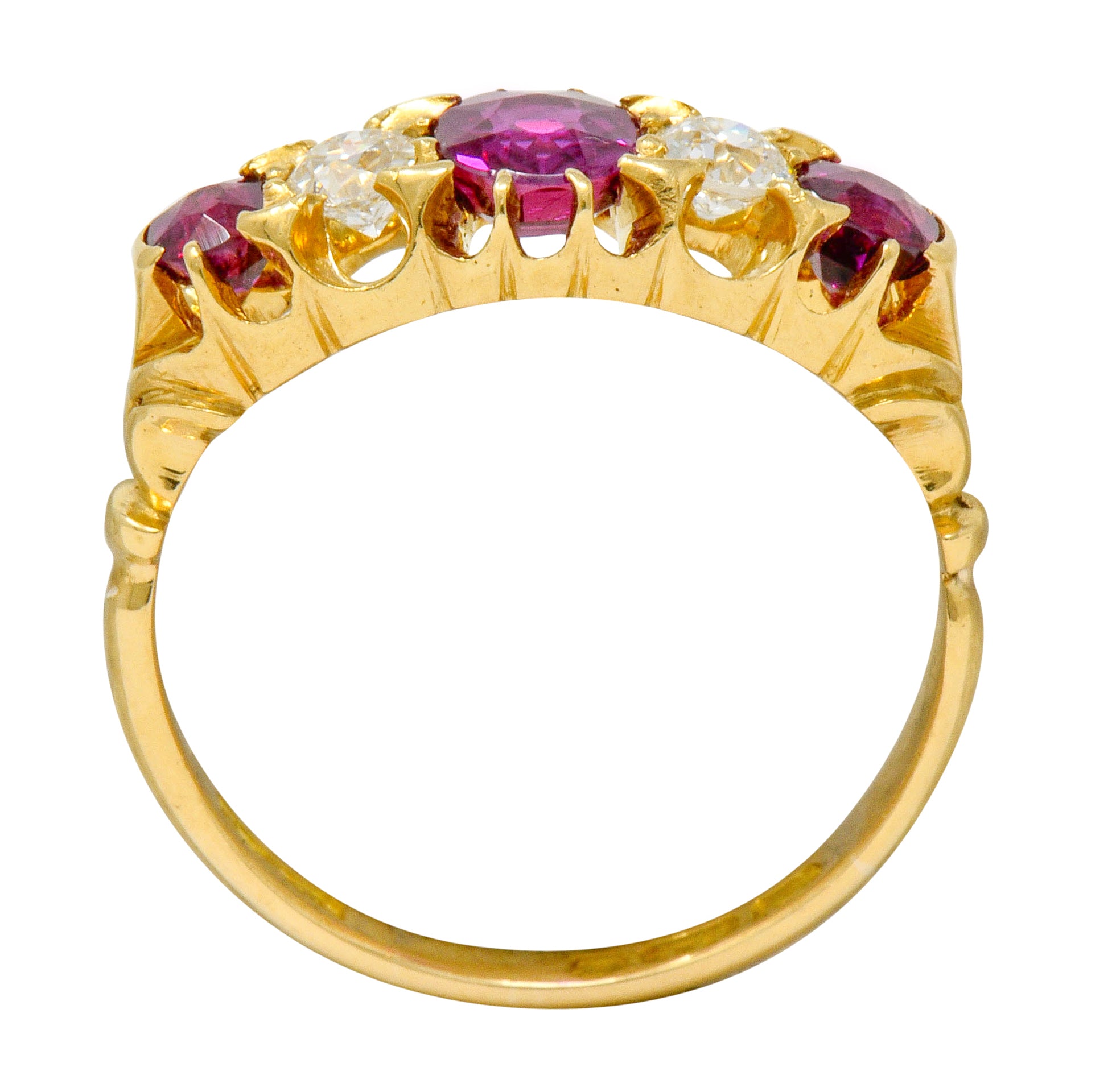 Victorian Ruby Diamond 18 Karat Gold Five Stone Ring - Wilson's Estate Jewelry