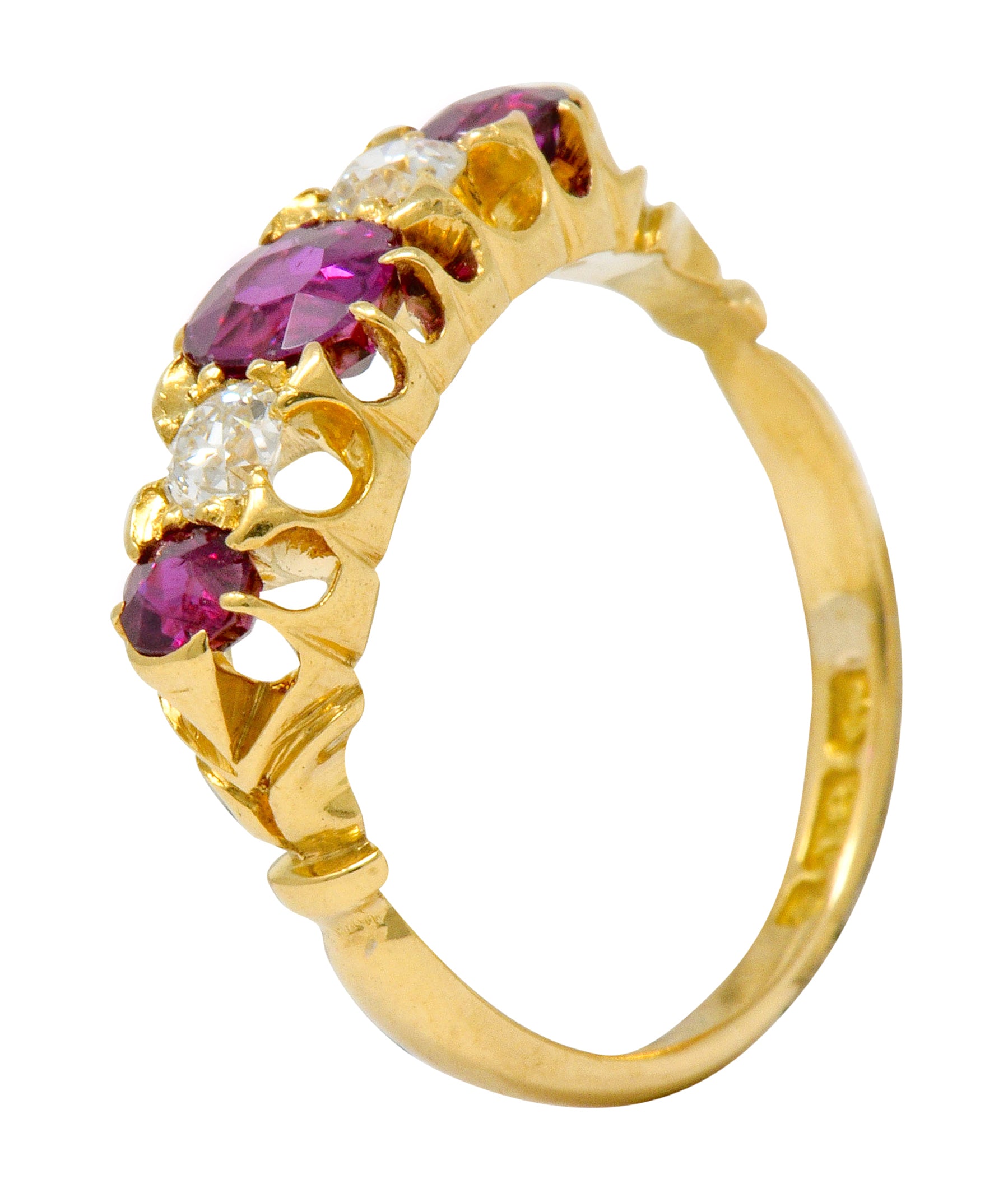 Victorian Ruby Diamond 18 Karat Gold Five Stone Ring - Wilson's Estate Jewelry