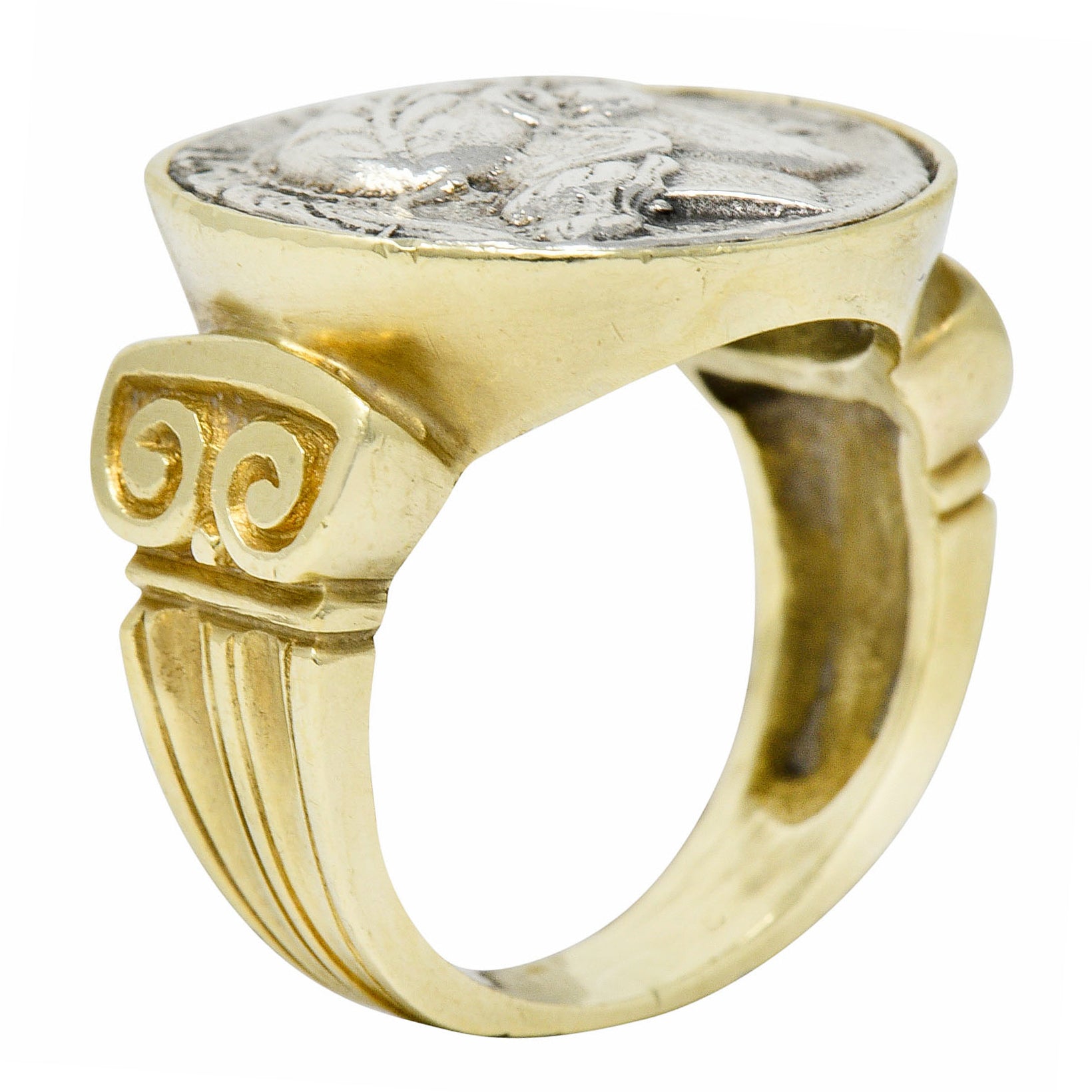 1970's Vintage Ancient Coin 18 Karat Gold Athena & Bull RingRing - Wilson's Estate Jewelry