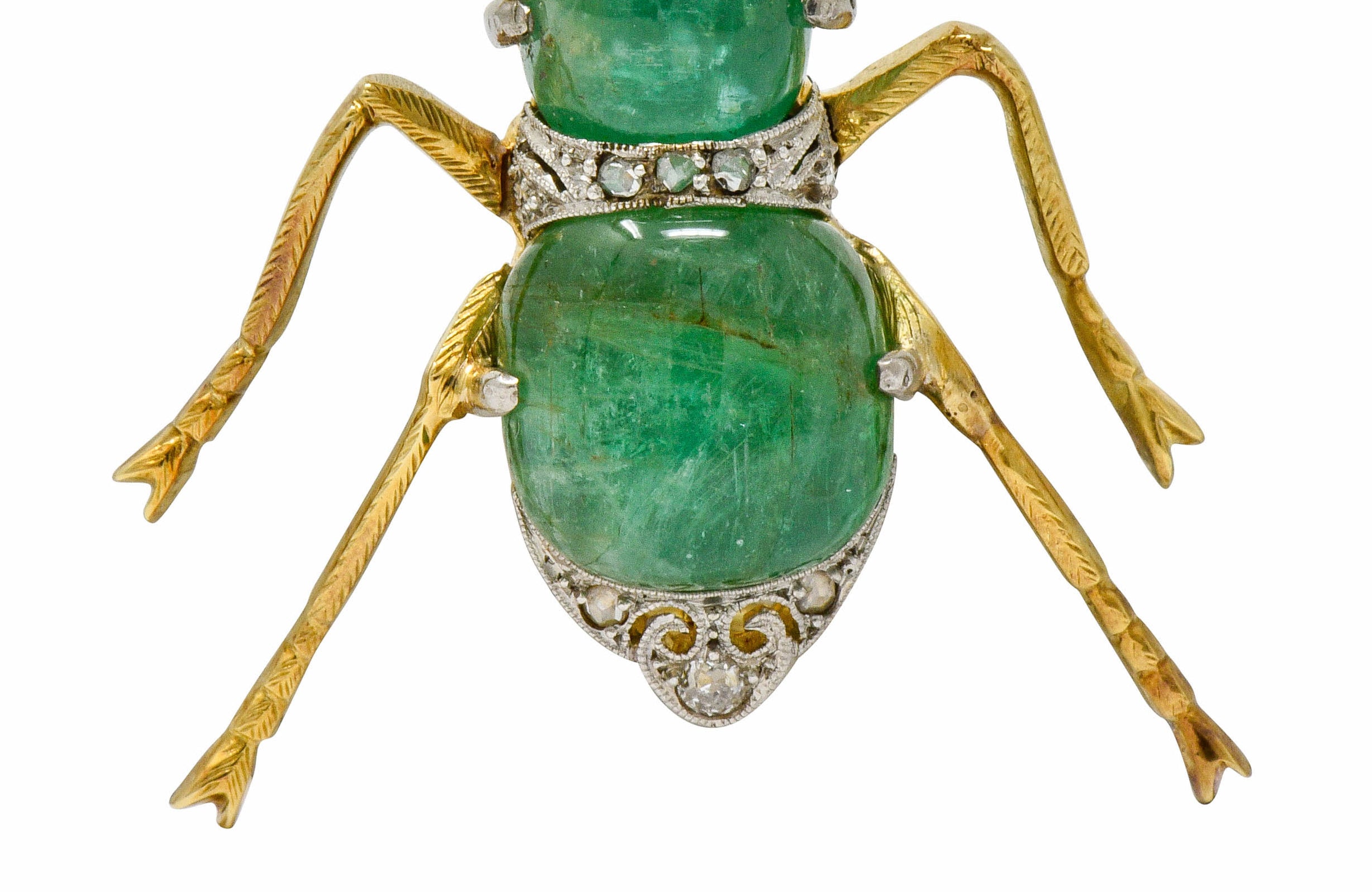 Edwardian Emerald Diamond Platinum-Topped 14 Karat Gold Insect Brooch - Wilson's Estate Jewelry