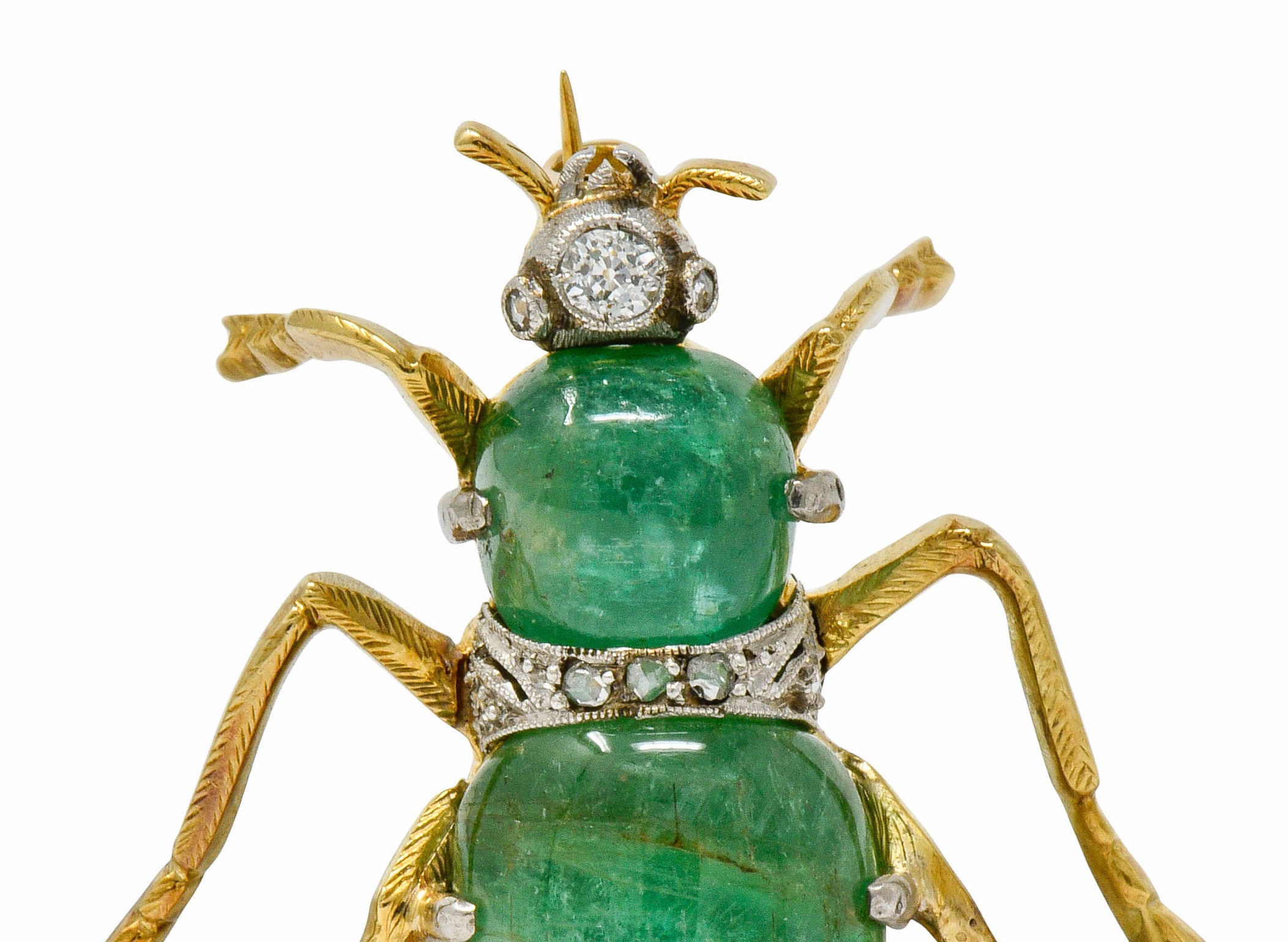 Edwardian Emerald Diamond Platinum-Topped 14 Karat Gold Insect Brooch - Wilson's Estate Jewelry