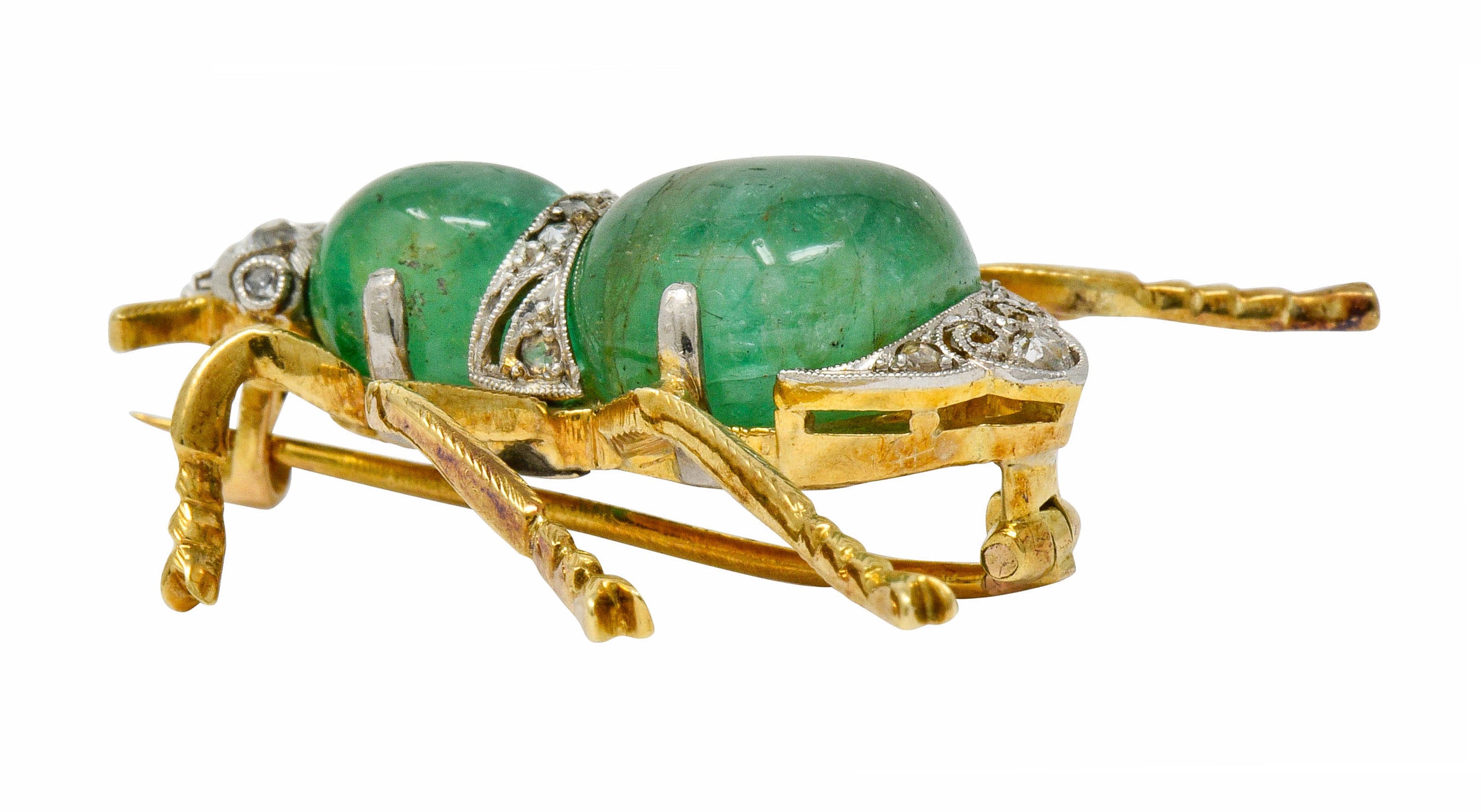 Edwardian Emerald Diamond Platinum-Topped 14 Karat Gold Insect Brooch - Wilson's Estate Jewelry