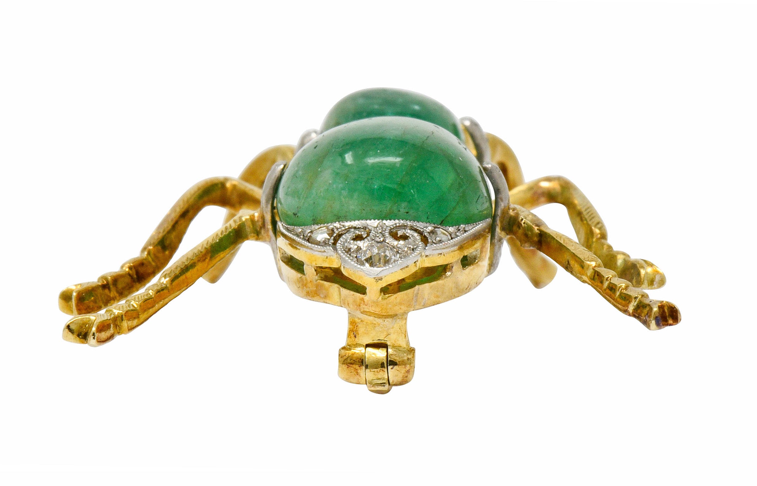 Edwardian Emerald Diamond Platinum-Topped 14 Karat Gold Insect Brooch - Wilson's Estate Jewelry