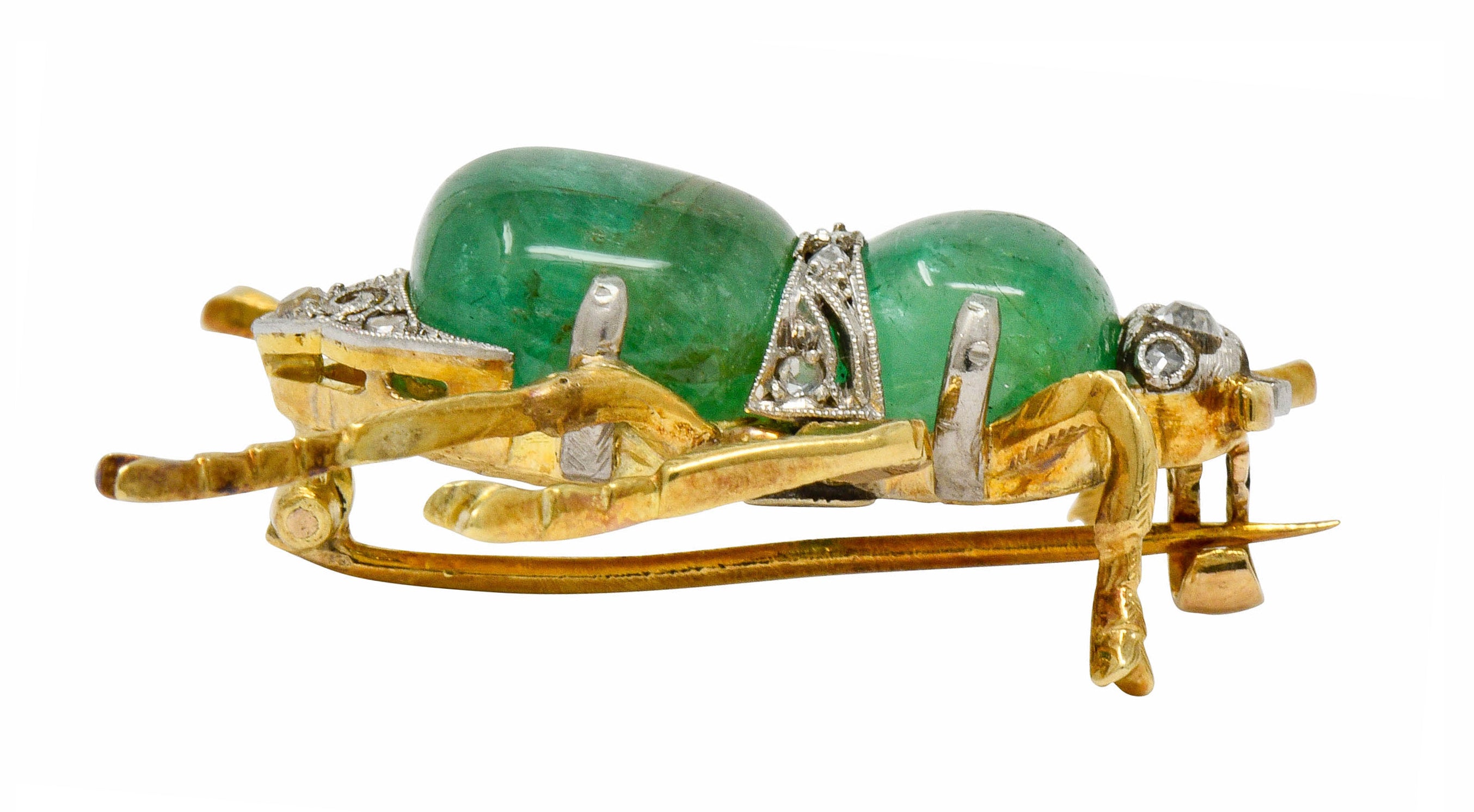 Edwardian Emerald Diamond Platinum-Topped 14 Karat Gold Insect Brooch - Wilson's Estate Jewelry