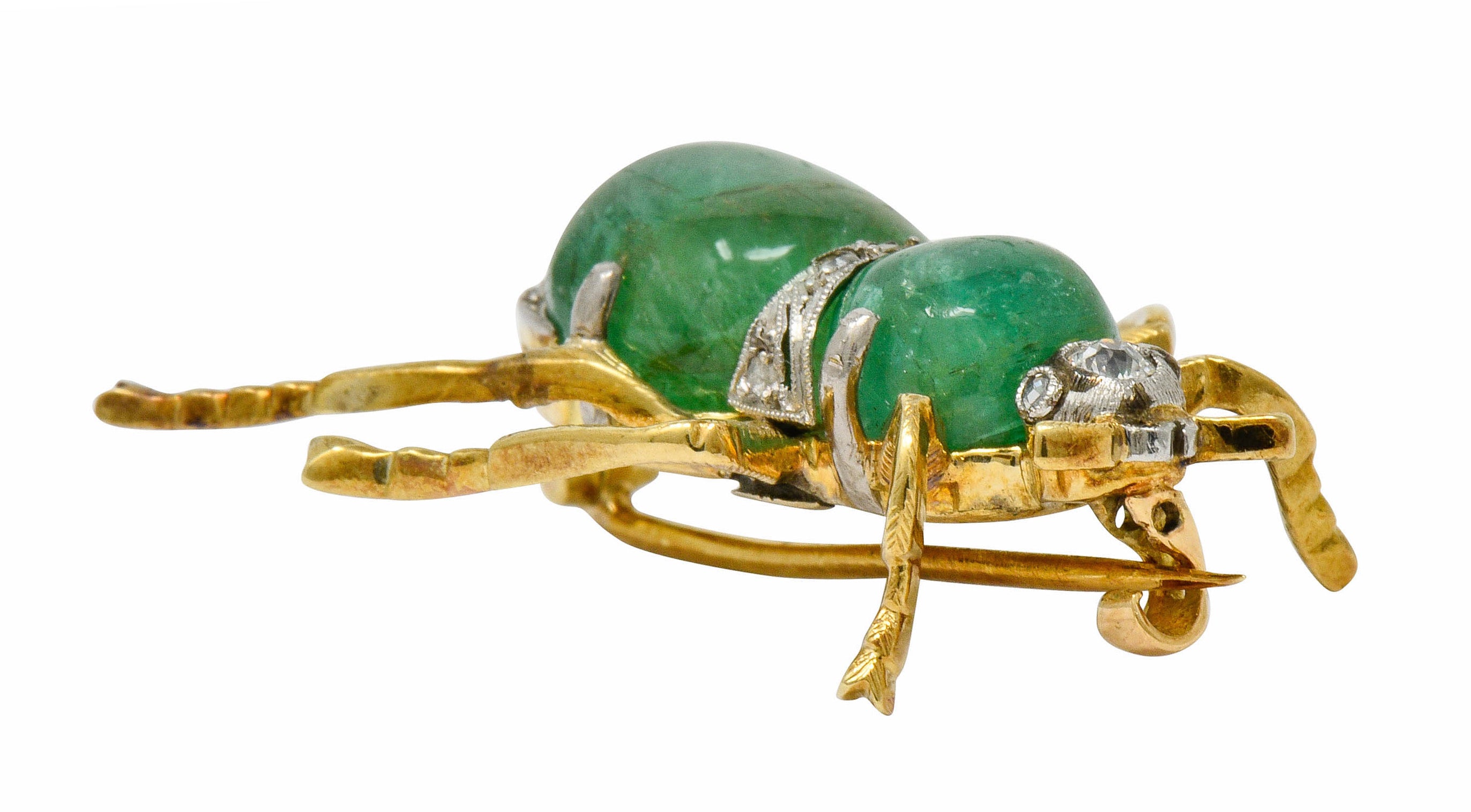 Edwardian Emerald Diamond Platinum-Topped 14 Karat Gold Insect Brooch - Wilson's Estate Jewelry