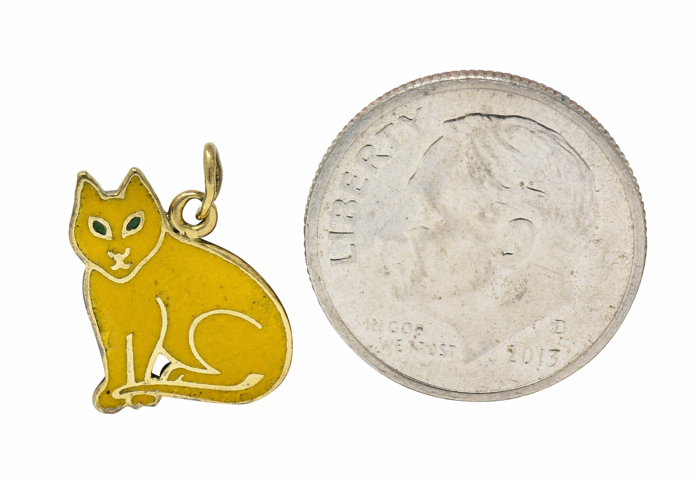 Art Deco Yellow Enamel 14 Karat Gold Cat Charmcharm - Wilson's Estate Jewelry