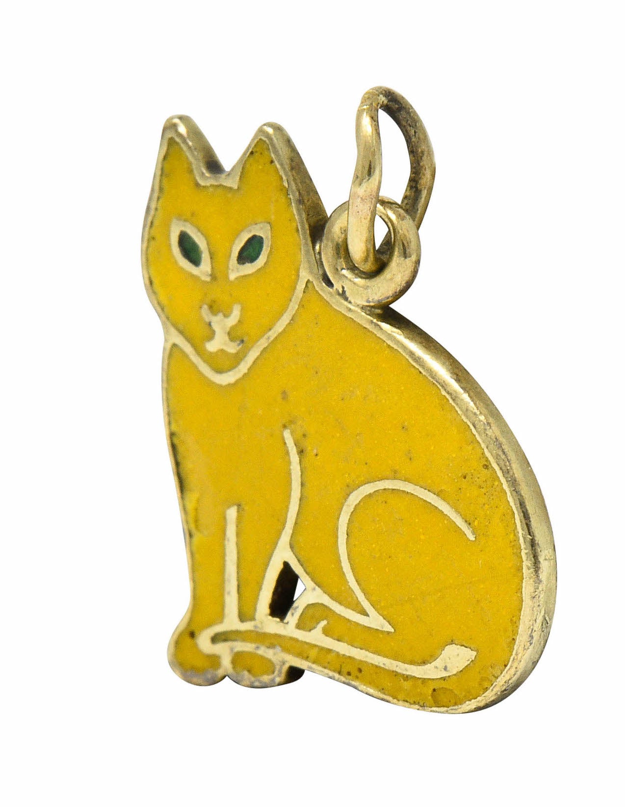 Art Deco Yellow Enamel 14 Karat Gold Cat Charmcharm - Wilson's Estate Jewelry