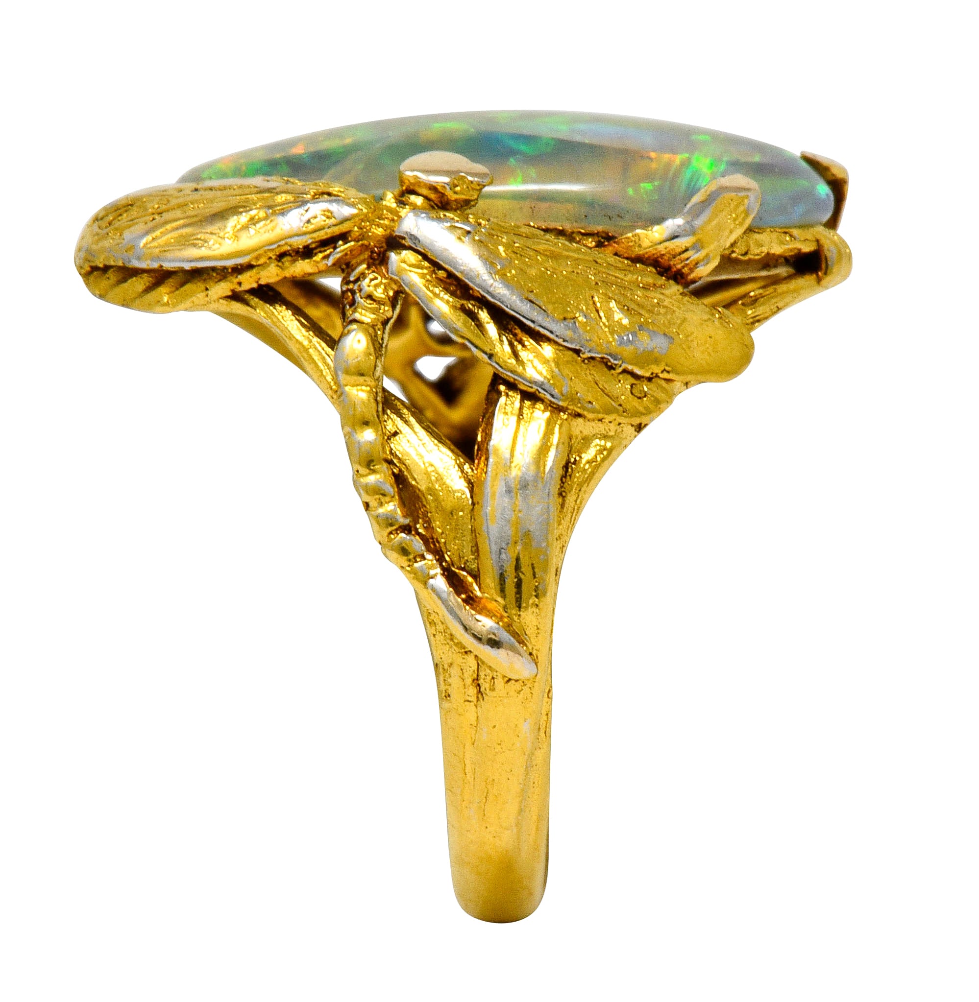 Walton & Co. Arts & Crafts Opal 14 Karat Gold Dragonfly Ring - Wilson's Estate Jewelry