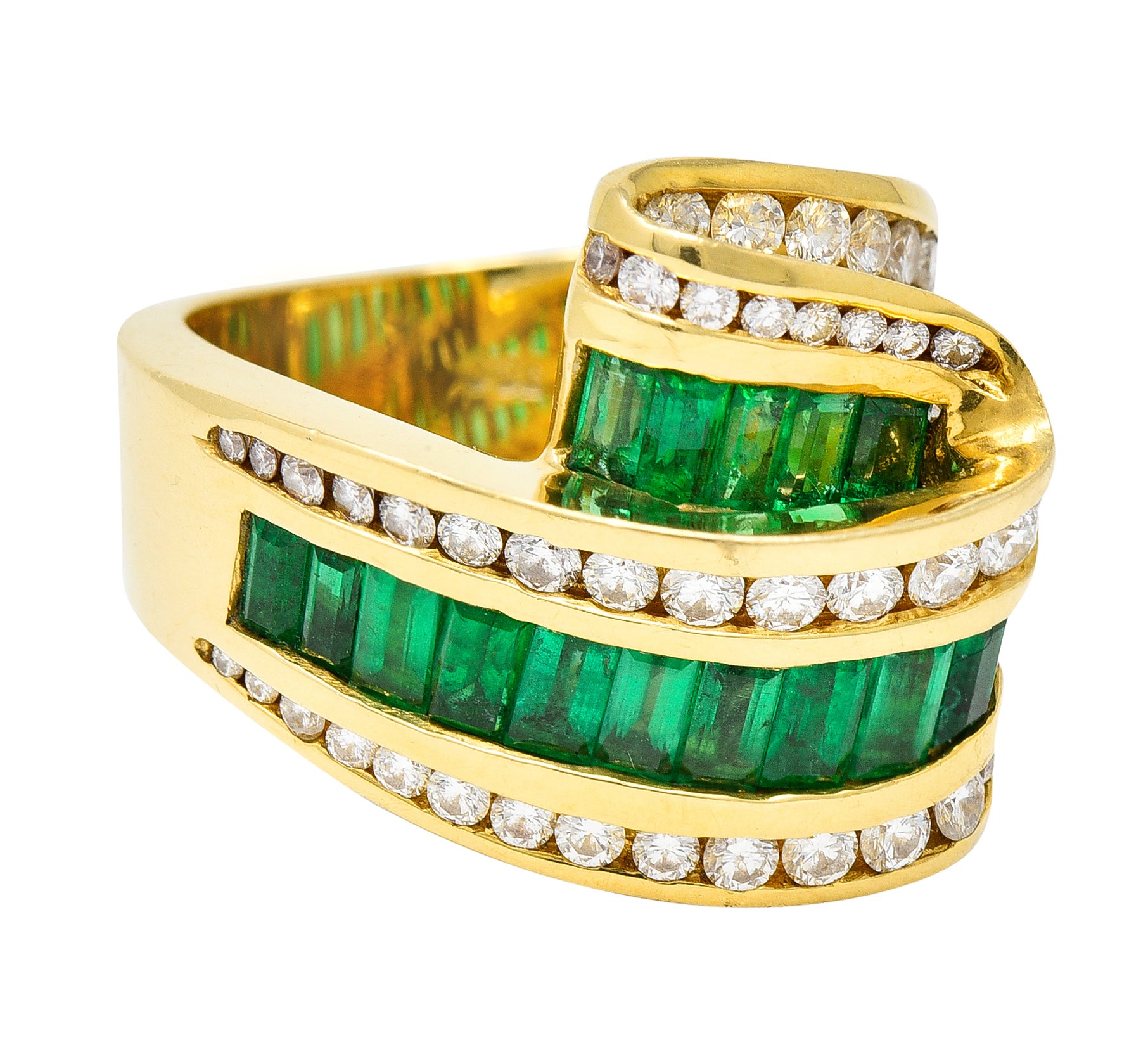 Charles Krypell 4.00 CTW Emerald Diamond 18 Karat Gold Ribbon Ring Wilson's Antique & Estate Jewelry