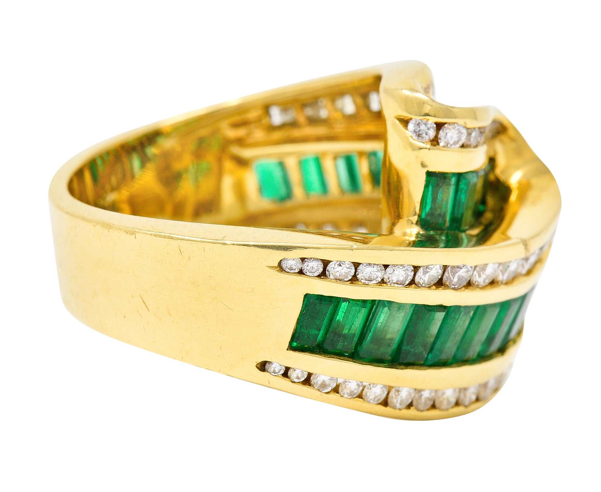 Charles Krypell 4.00 CTW Emerald Diamond 18 Karat Gold Ribbon Ring Wilson's Antique & Estate Jewelry