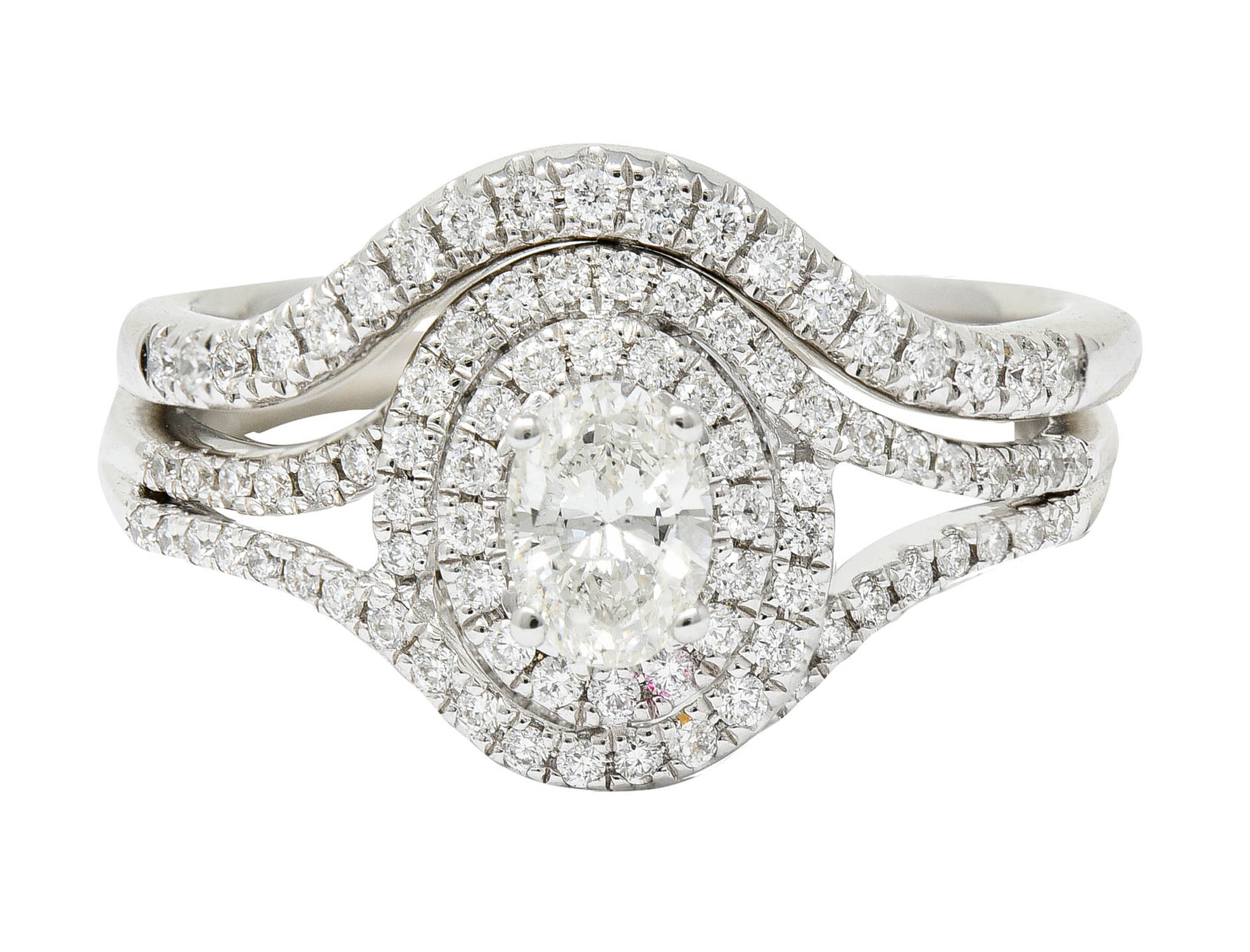 Contemporary Oval Diamond 14 Karat White Gold Engagement Ring Wedding SetRing - Wilson's Estate Jewelry