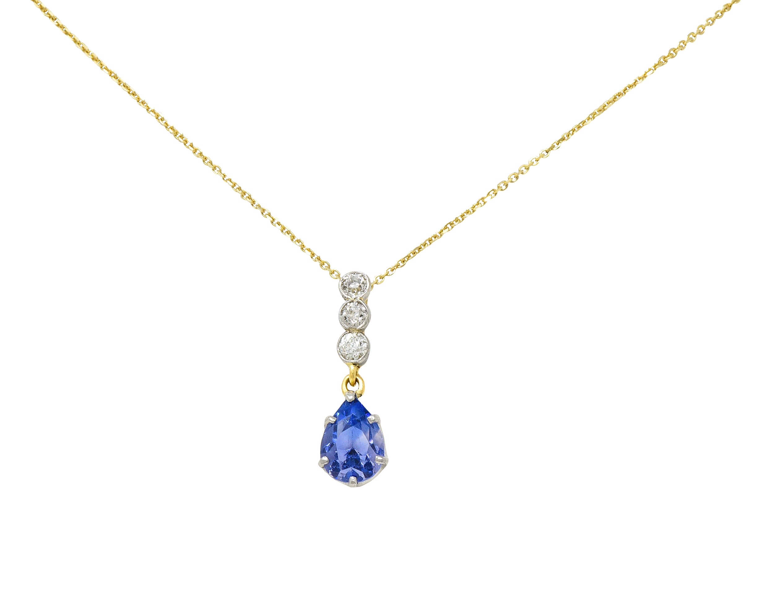 Edwardian 5.50 CTW No Heat Color-Change Ceylon Sapphire Diamond Platinum 18 Karat Gold Pendant Necklace GIA Wilson's Antique & Estate Jewelry