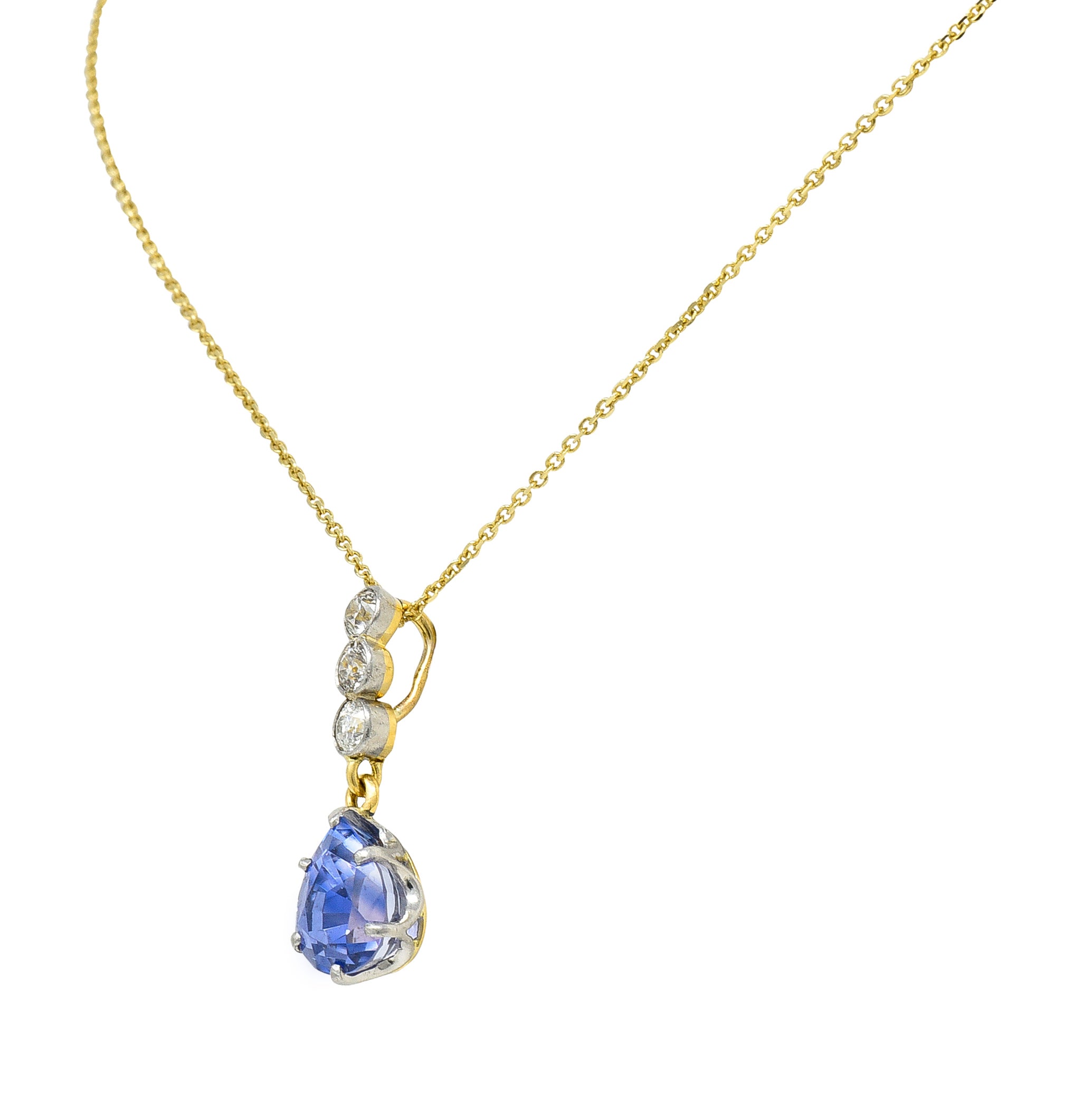 Edwardian 5.50 CTW No Heat Color-Change Ceylon Sapphire Diamond Platinum 18 Karat Gold Pendant Necklace GIA Wilson's Antique & Estate Jewelry