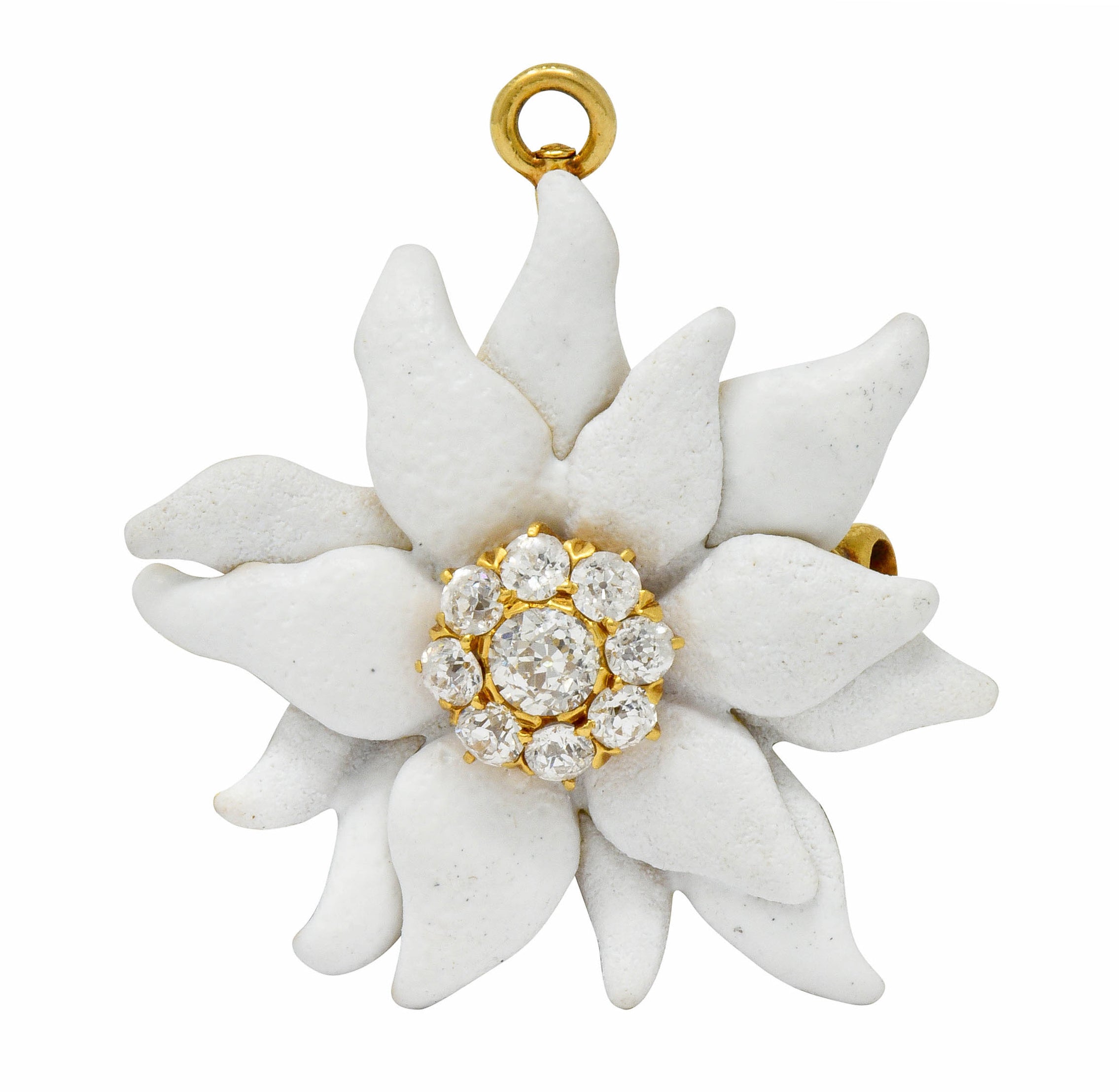 Antique Tiffany & Co. Paulding Farnham 1.30 CTW Diamond Enamel 18 Karat Gold Edelweiss Flower Pendant Brooch - Wilson's Estate Jewelry