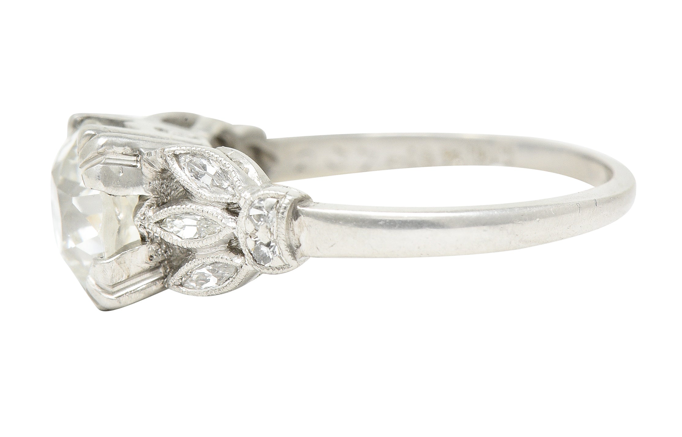 Late Art Deco 1930's 1.63 CTW Old European Cut Diamond Platinum Lotus Engagement Ring GIA Wilson's Estate Jewelry