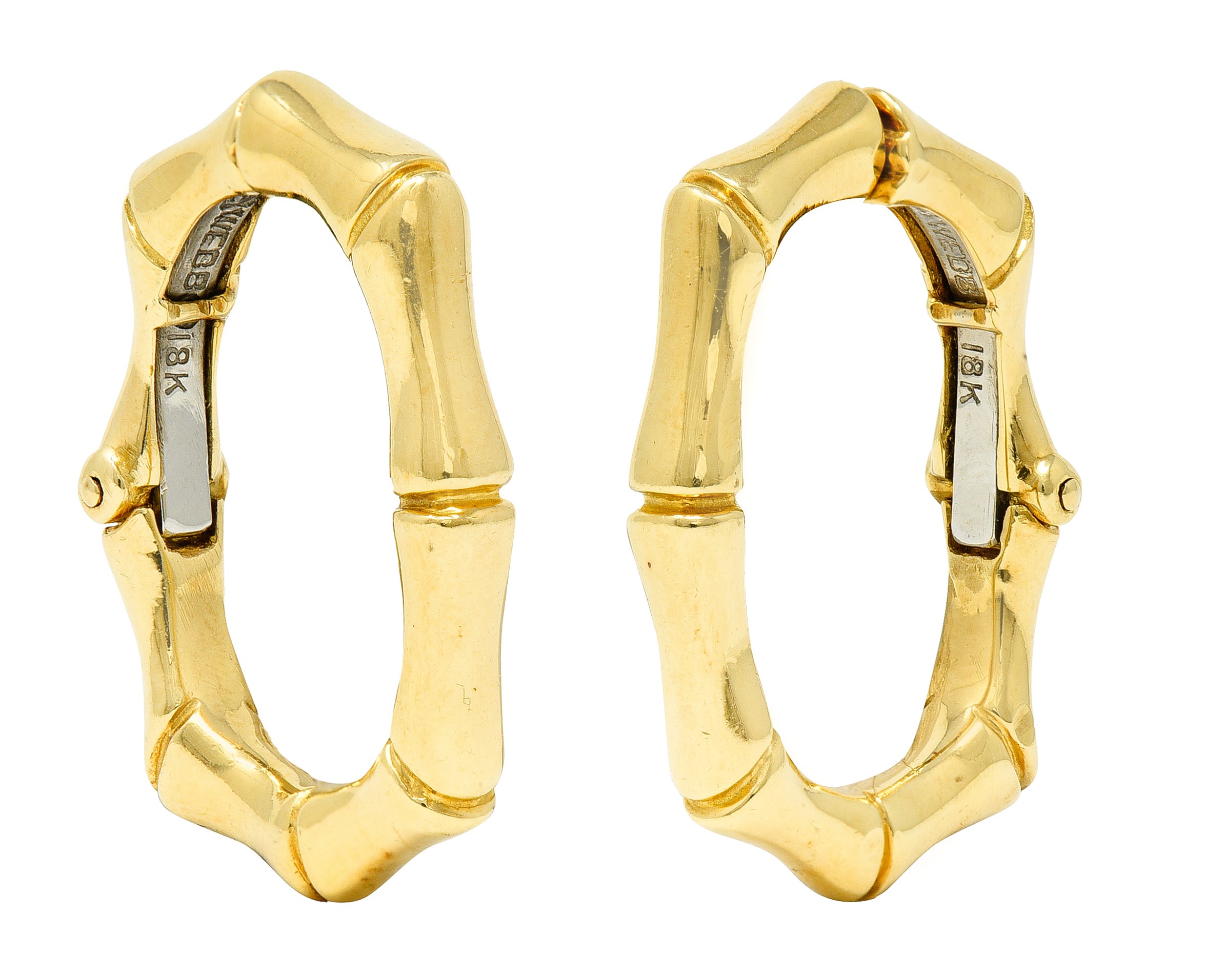 David Webb Vintage 18 Karat Yellow Gold Bamboo Hoop Ear-Clip Earrings Wilson's Antique & Estate Jewelry