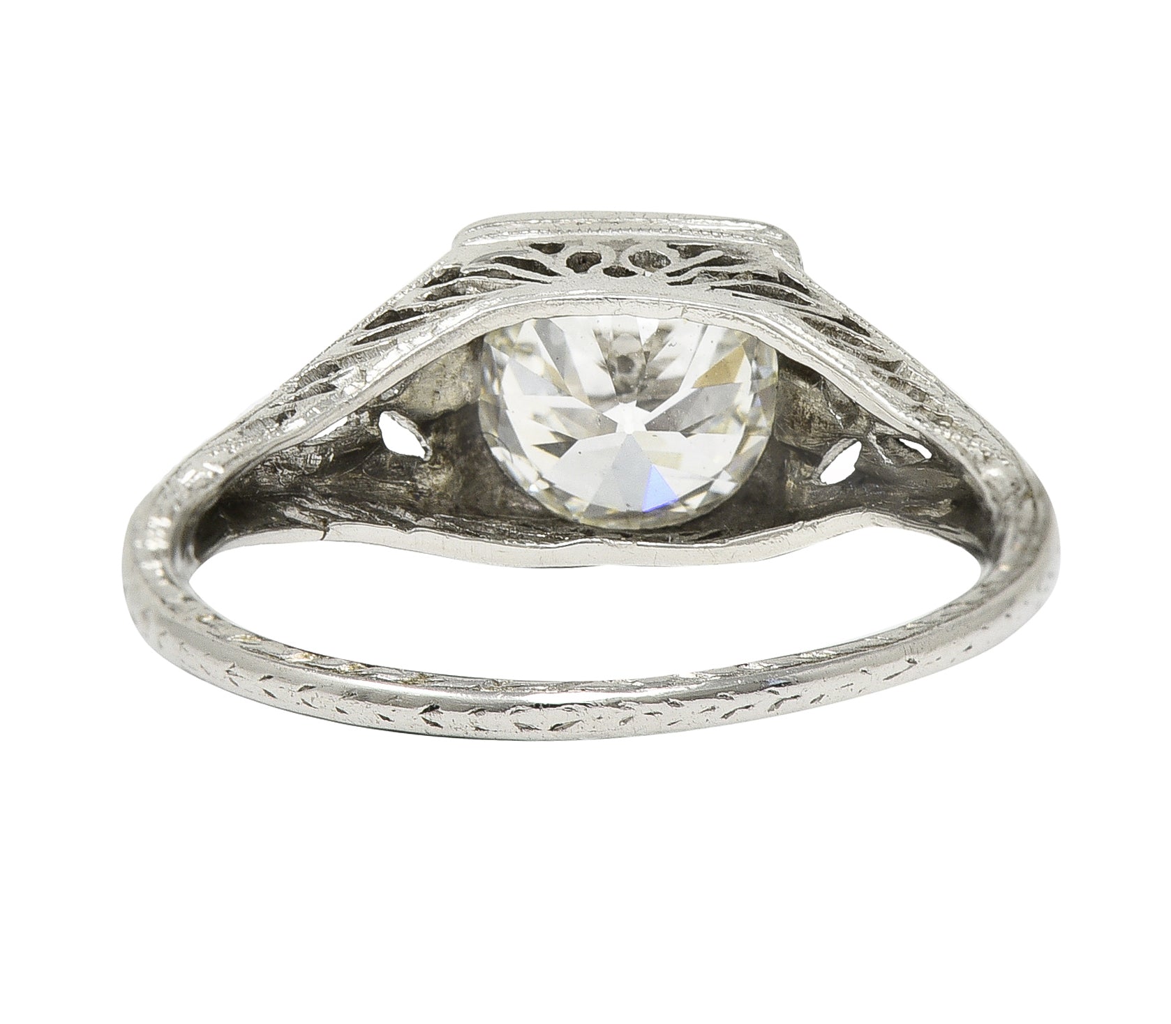 Art Deco 1.06 CTW European Diamond Platinum Foliate Vintage Engagement Ring GIA