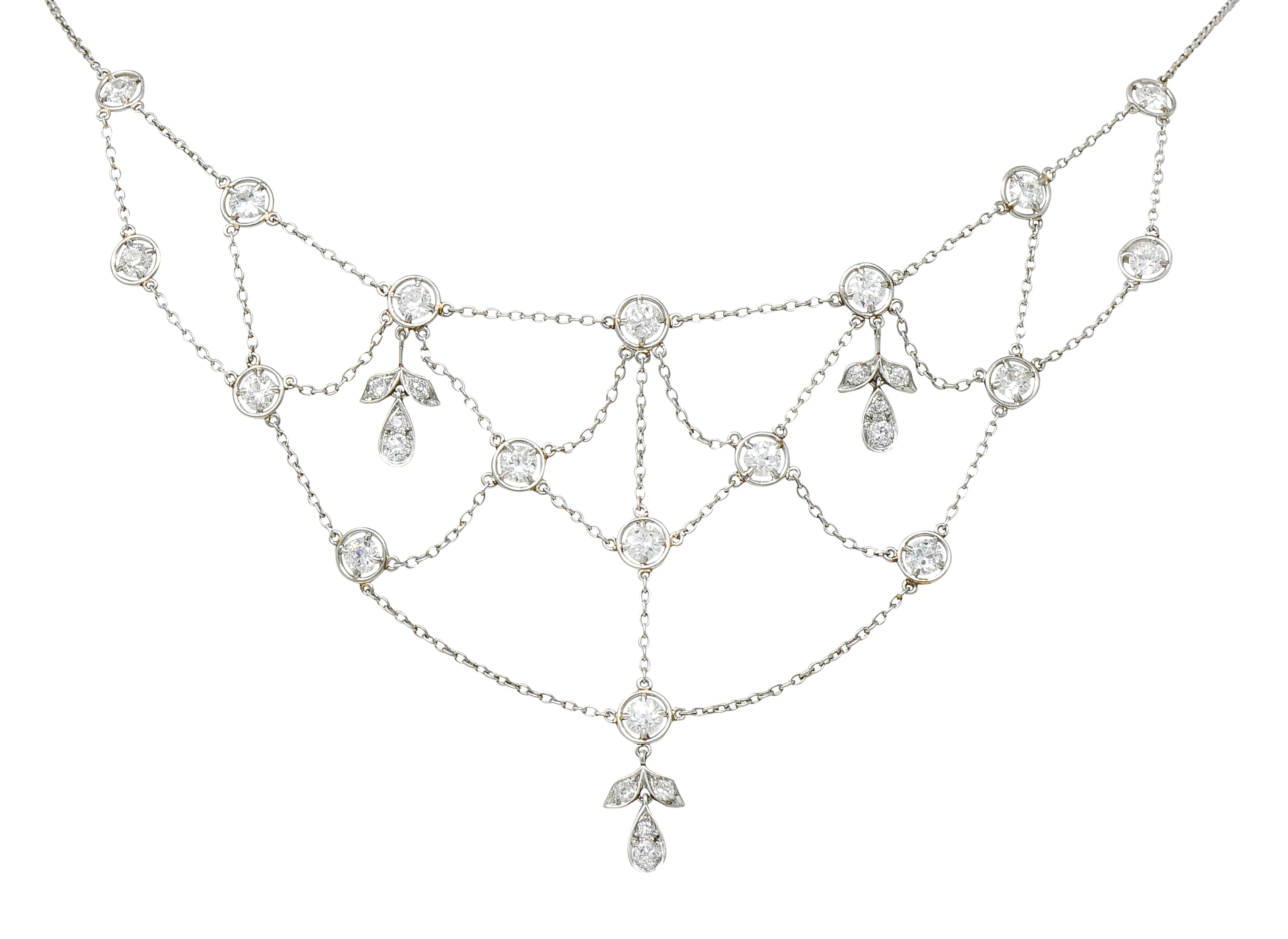 Edwardian Antique Diamond Platinum Swag Station Necklace Wilson's Antique & Estate Jewelry