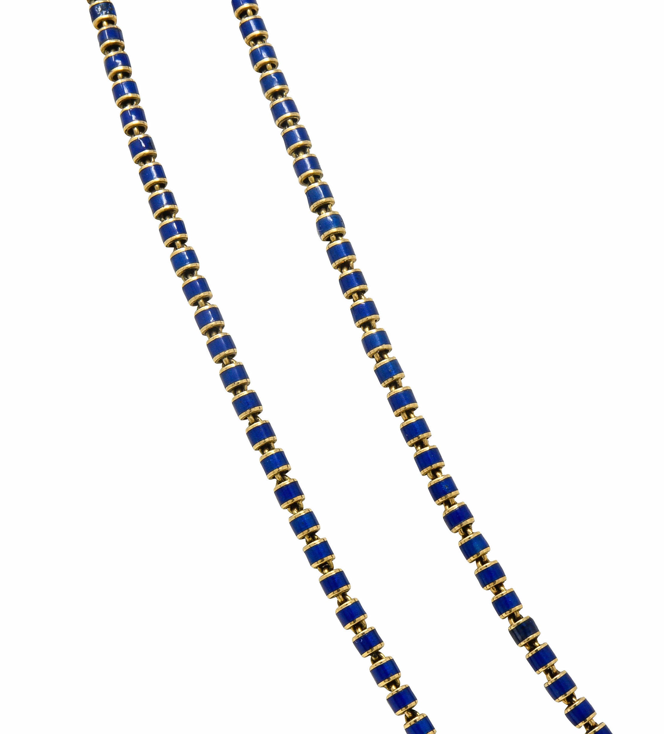 Victorian Blue Enamel 14 Karat Gold 56 Inch Long Chain Necklace Circa 1900Necklace - Wilson's Estate Jewelry