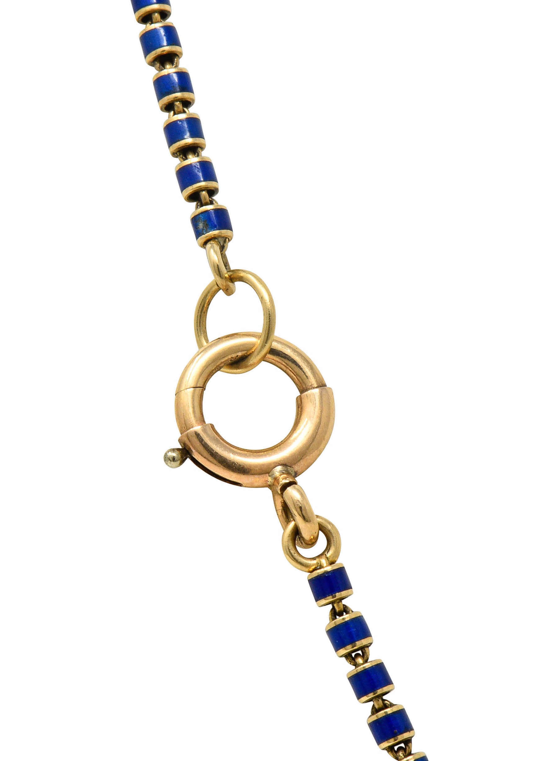 Victorian Blue Enamel 14 Karat Gold 56 Inch Long Chain Necklace Circa 1900Necklace - Wilson's Estate Jewelry