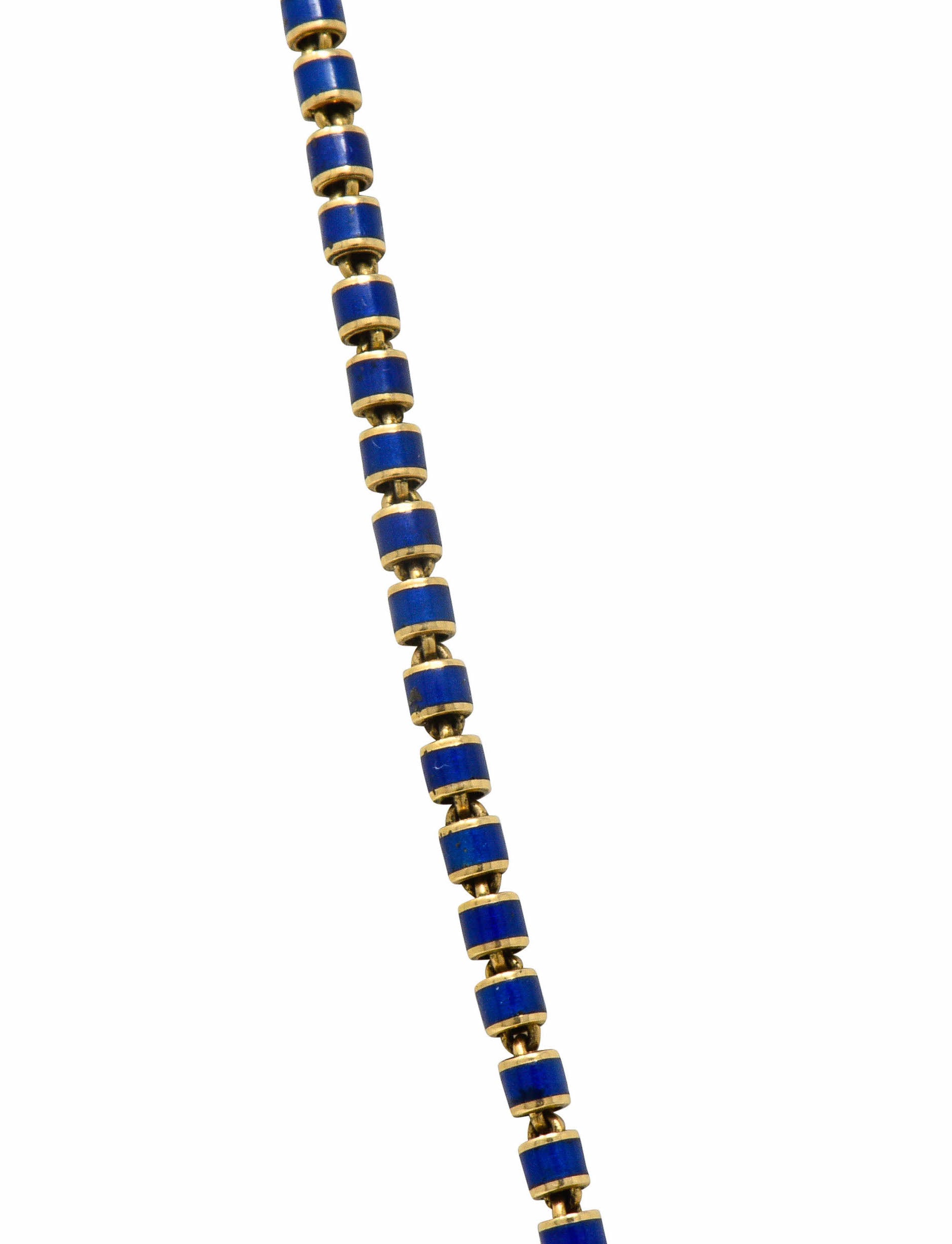 Victorian Blue Enamel 14 Karat Gold 56 Inch Long Chain Necklace Circa 1900Necklace - Wilson's Estate Jewelry