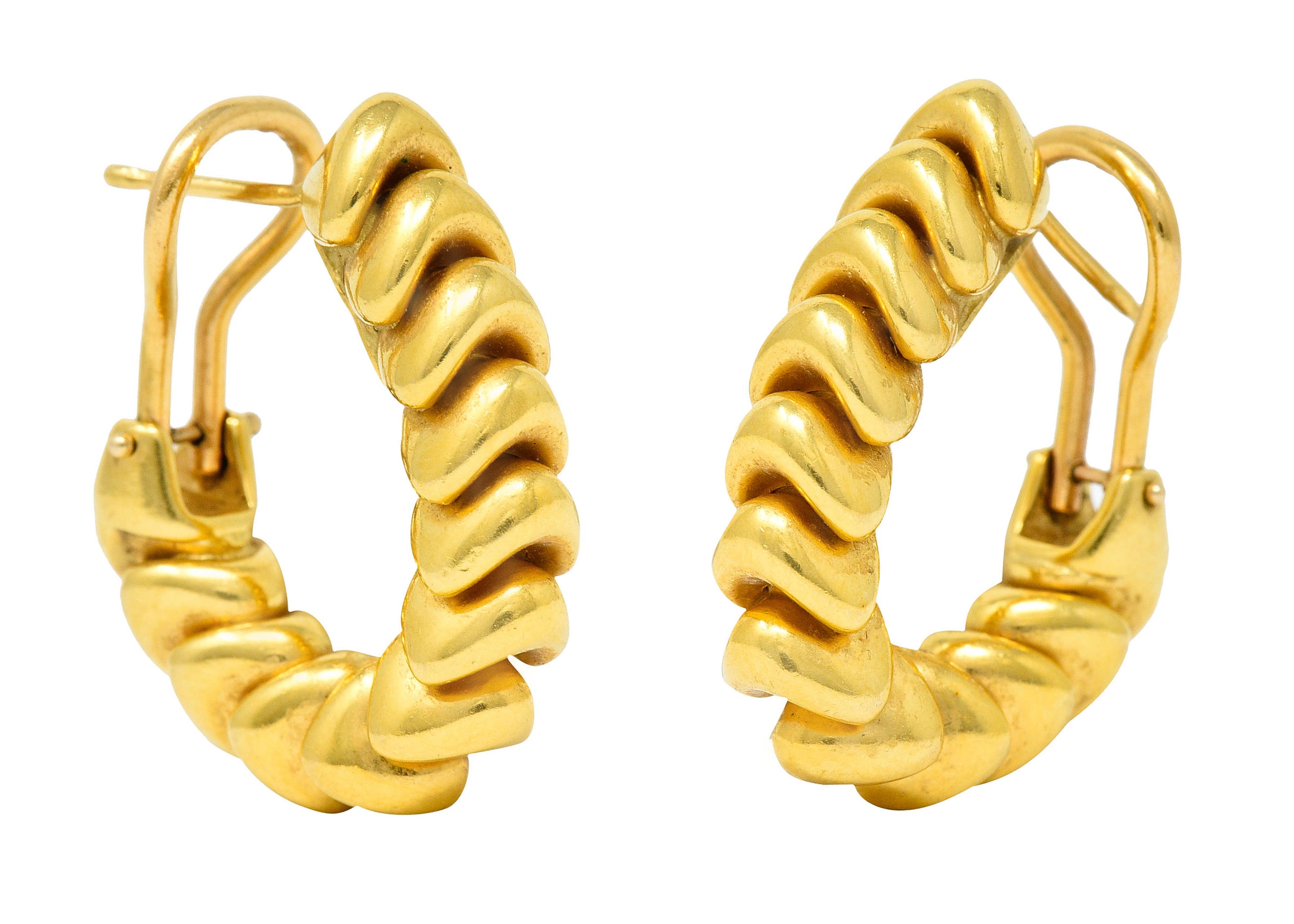 1970's Vintage Italian 18 Karat Gold Ribbed Hoop EarringsEarrings - Wilson's Estate Jewelry