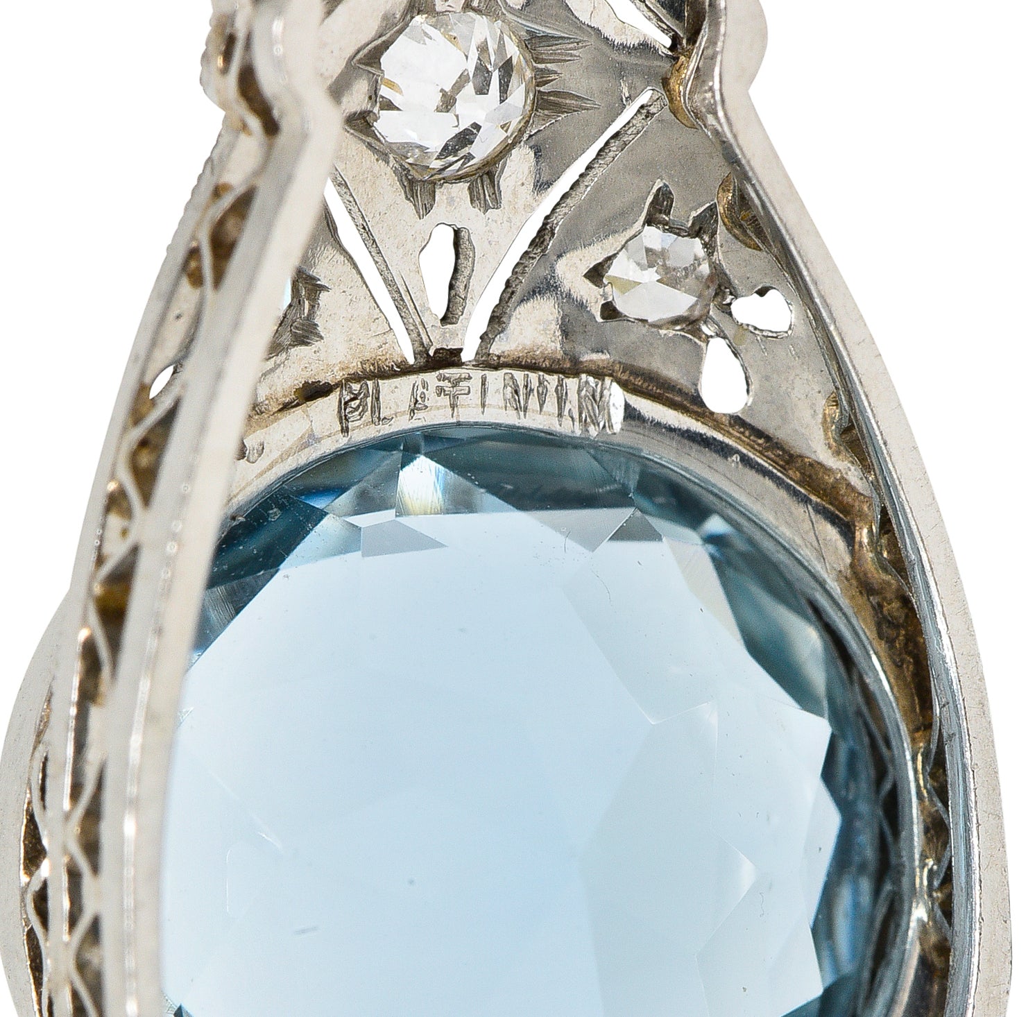 Art Deco Onyx 5.20 CTW Diamond Aquamarine Platinum Pendant Necklace Wilson's Antique & Estate Jewelry