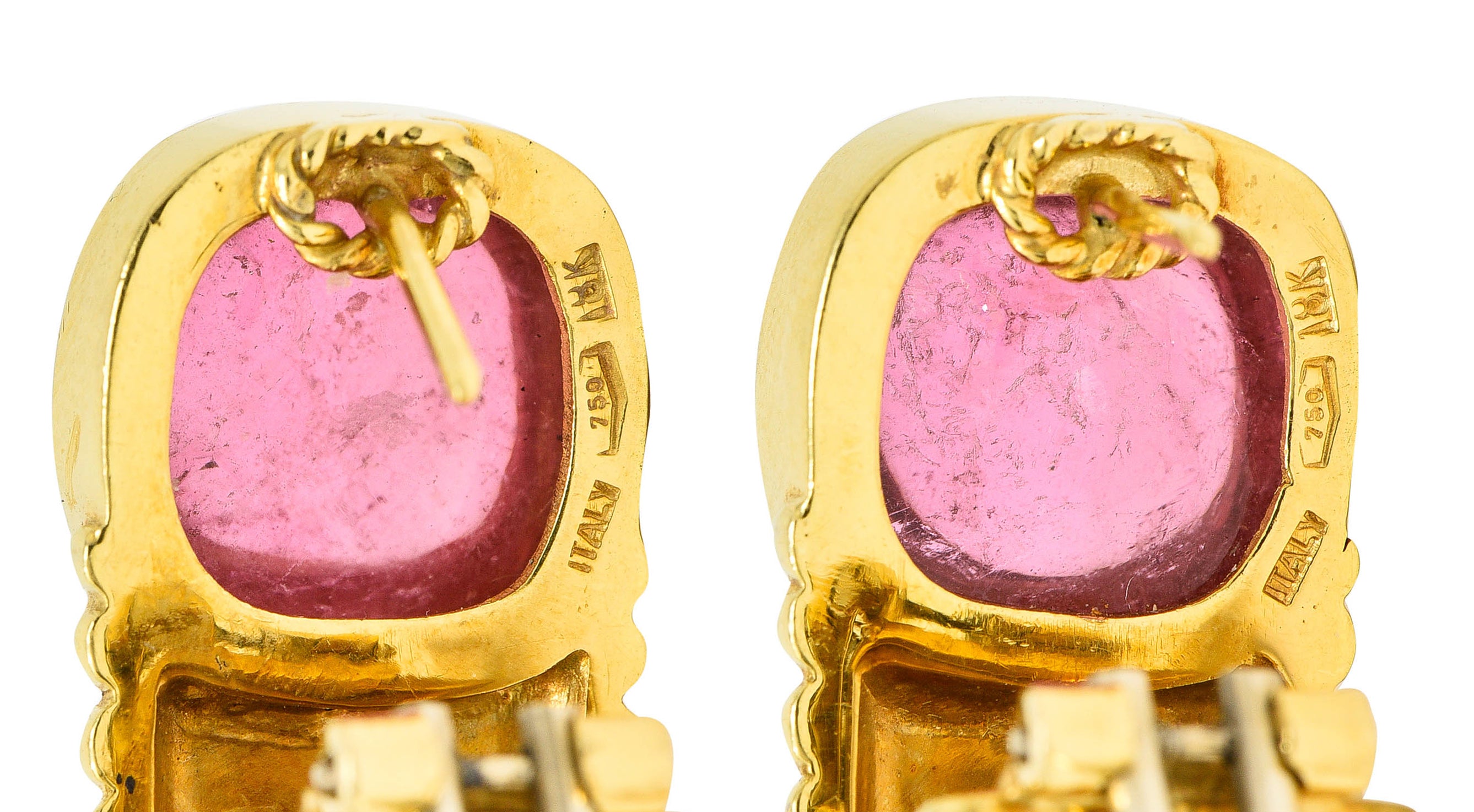 Italian Pink Tourmaline 18 Karat Gold J Hoop EarringsEarrings - Wilson's Estate Jewelry