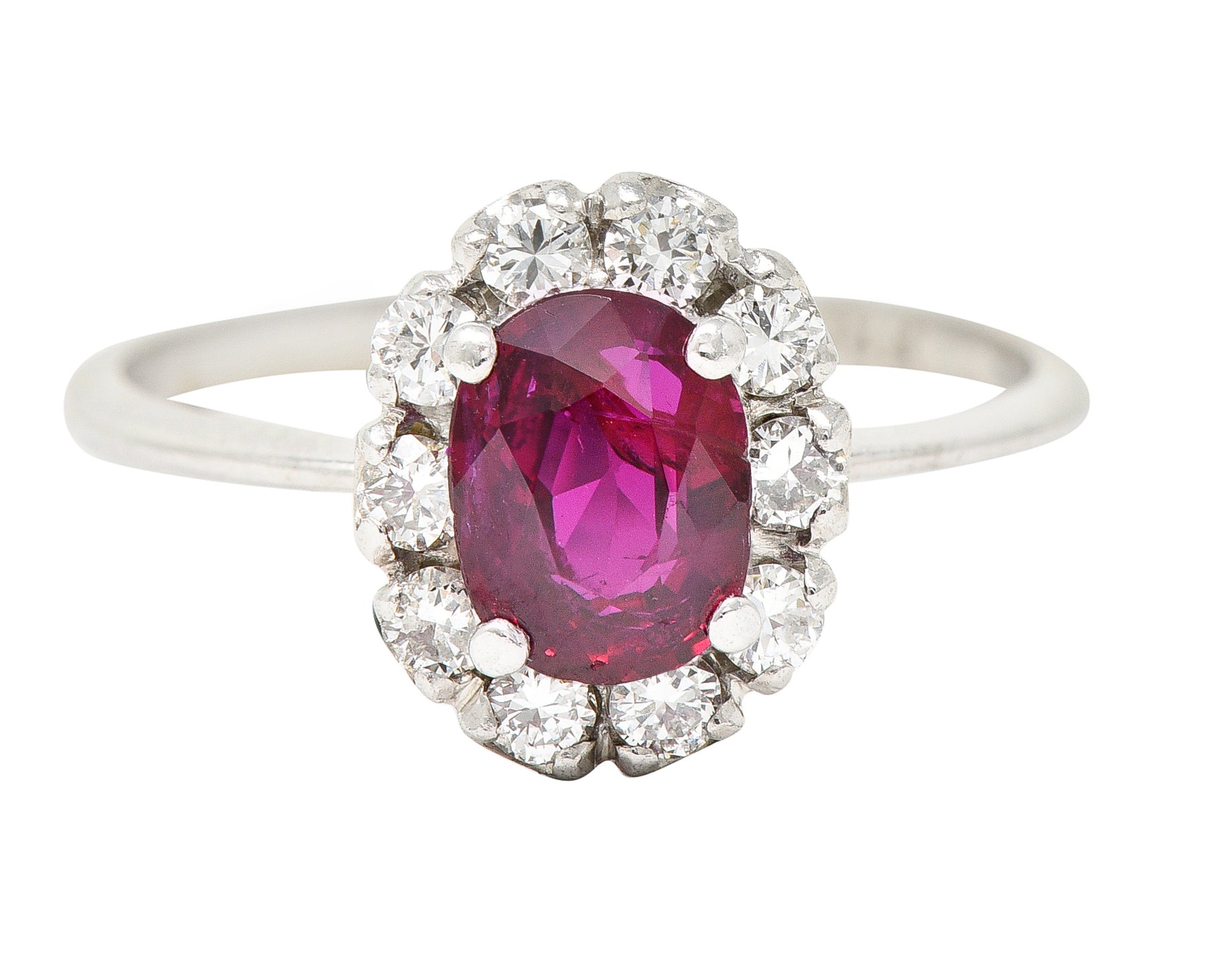 Contemporary 1.08 CTW Diamond 18 Karat White Gold Ruby Cluster Halo Ring Wilson's Estate Jewelry