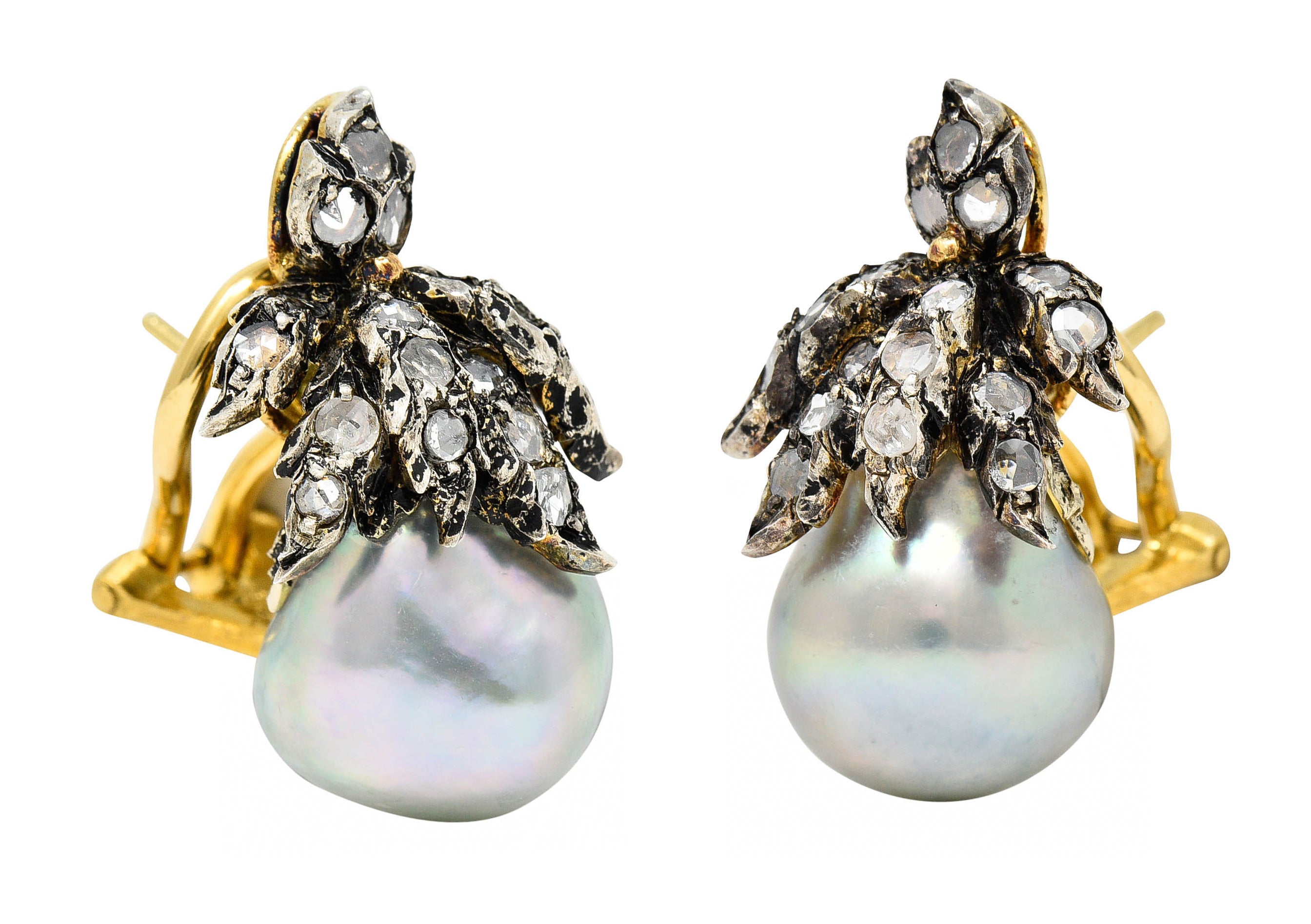 1970's Buccellati Diamond Baroque Pearl Silver-Topped 18 Karat Gold EarringsEarrings - Wilson's Estate Jewelry