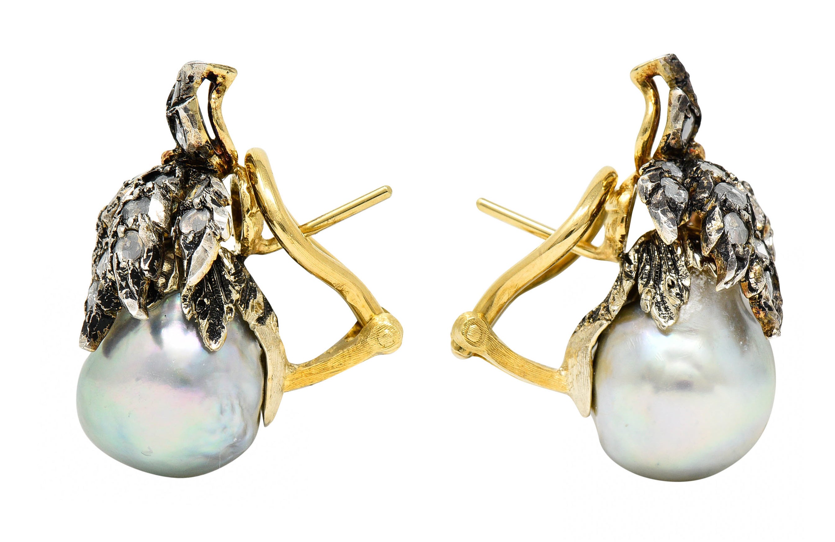 1970's Buccellati Diamond Baroque Pearl Silver-Topped 18 Karat Gold EarringsEarrings - Wilson's Estate Jewelry