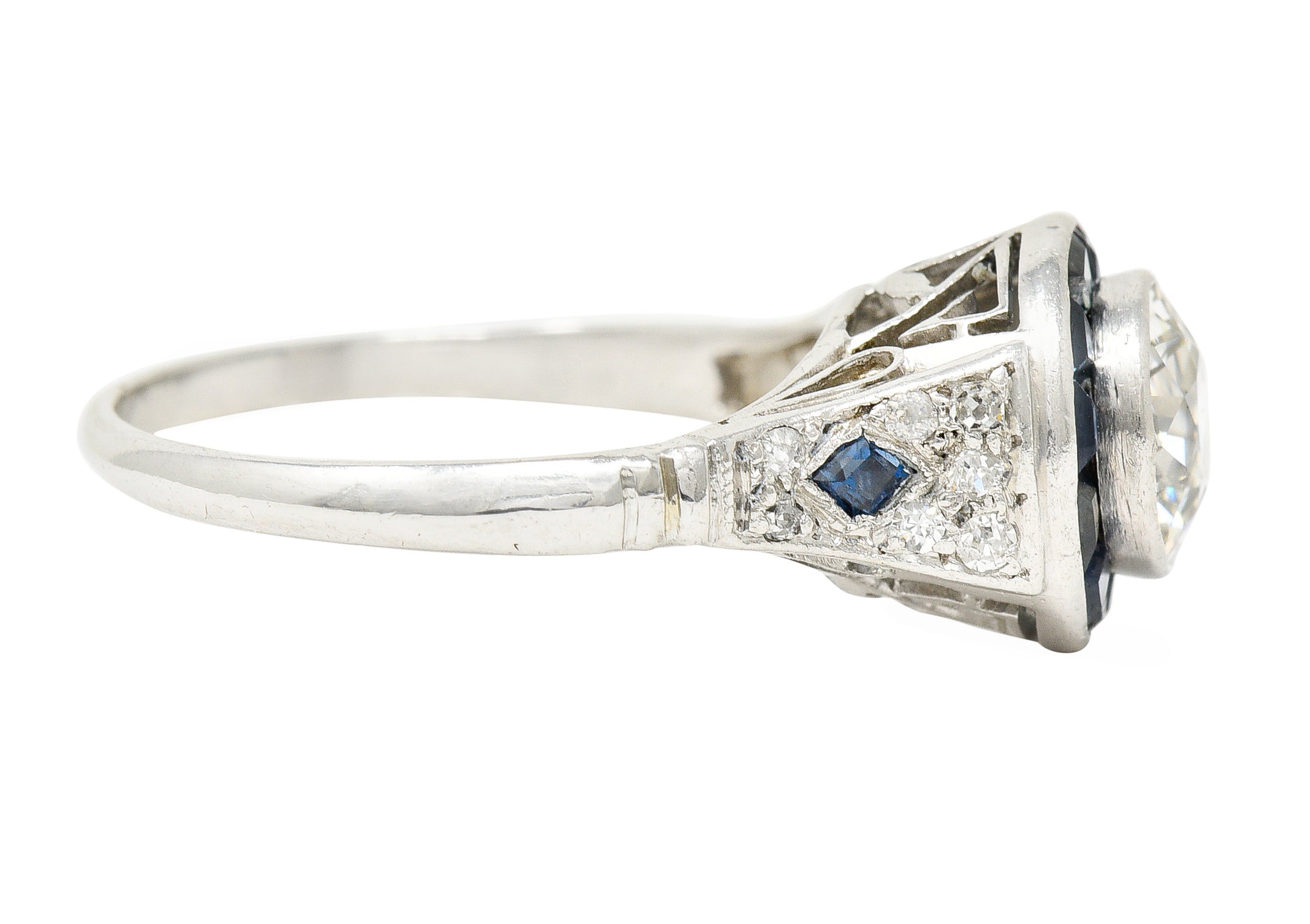 Art Deco 1.22 CTW Old European Cut Diamond Sapphire Halo Greek Key Foliate Engagement Ring Wilson's Estate Jewelry