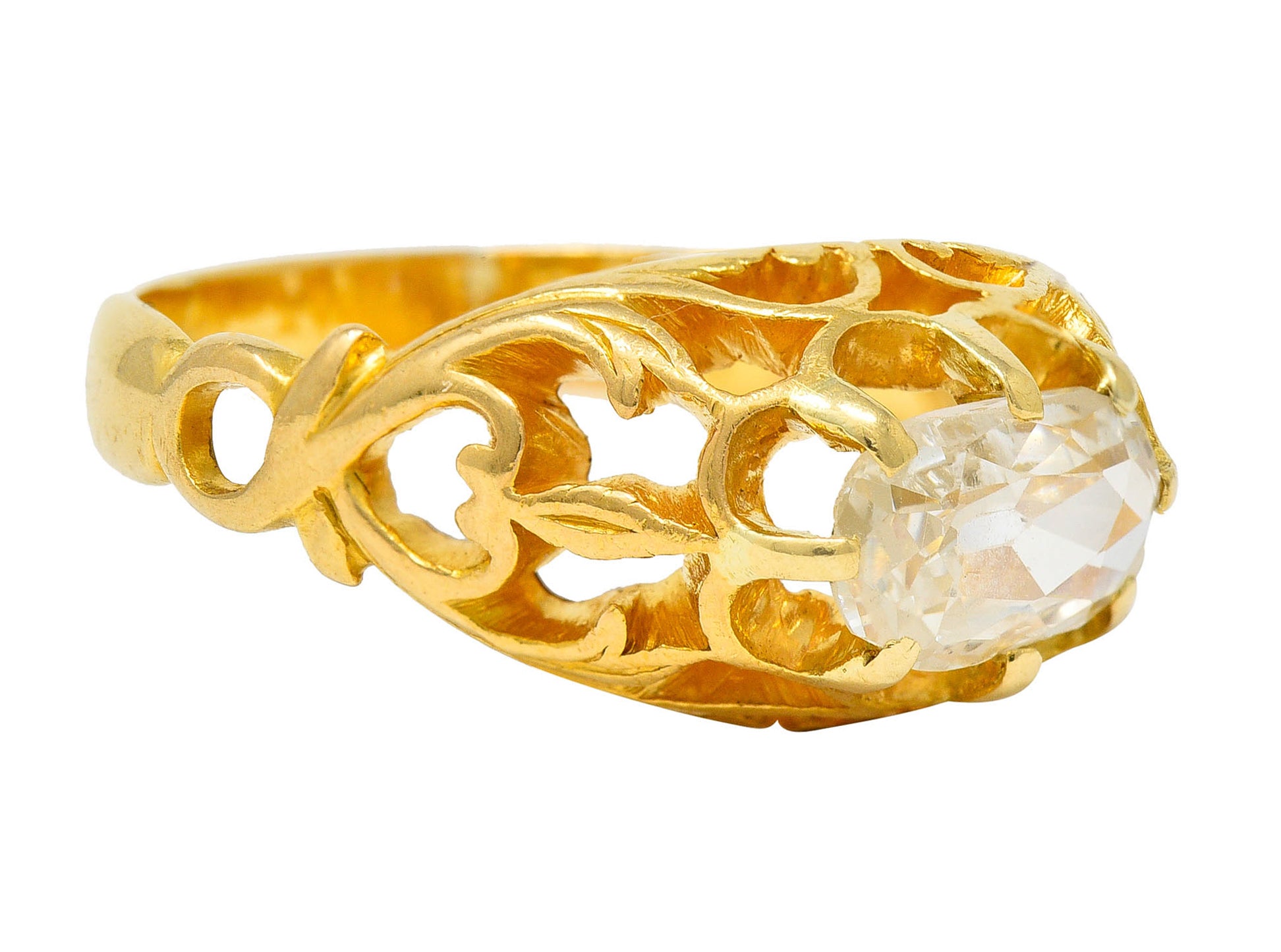 Art Nouveau 0.80 CTW Old Mine Diamond 18 Karat Gold Whiplash RingRing - Wilson's Estate Jewelry