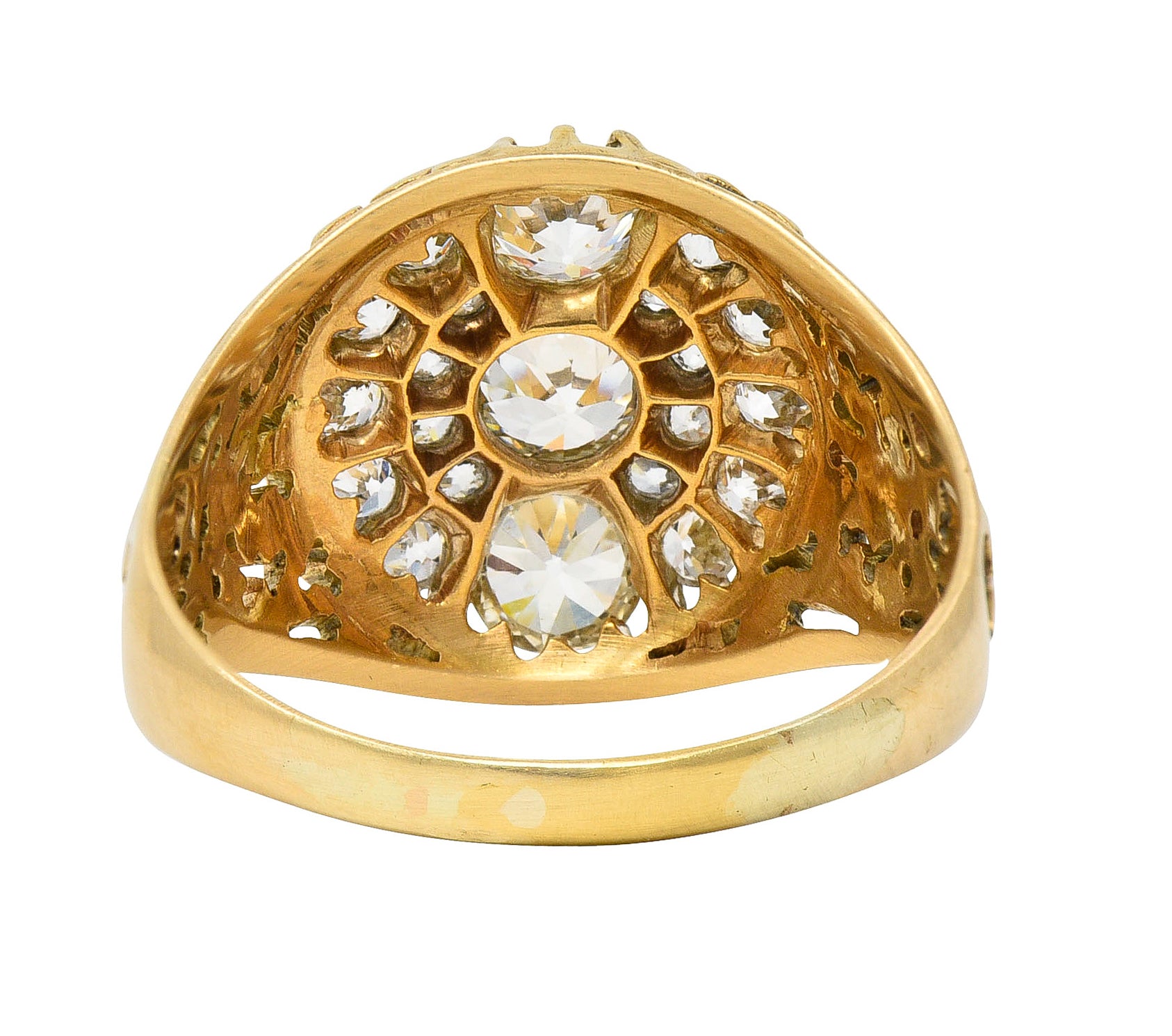 Art Nouveau 2.09 CTW Old European Cut Diamond 14 Karat Yellow Gold Floral Unisex Antique Cluster Ring Wilson's Estate Jewelry