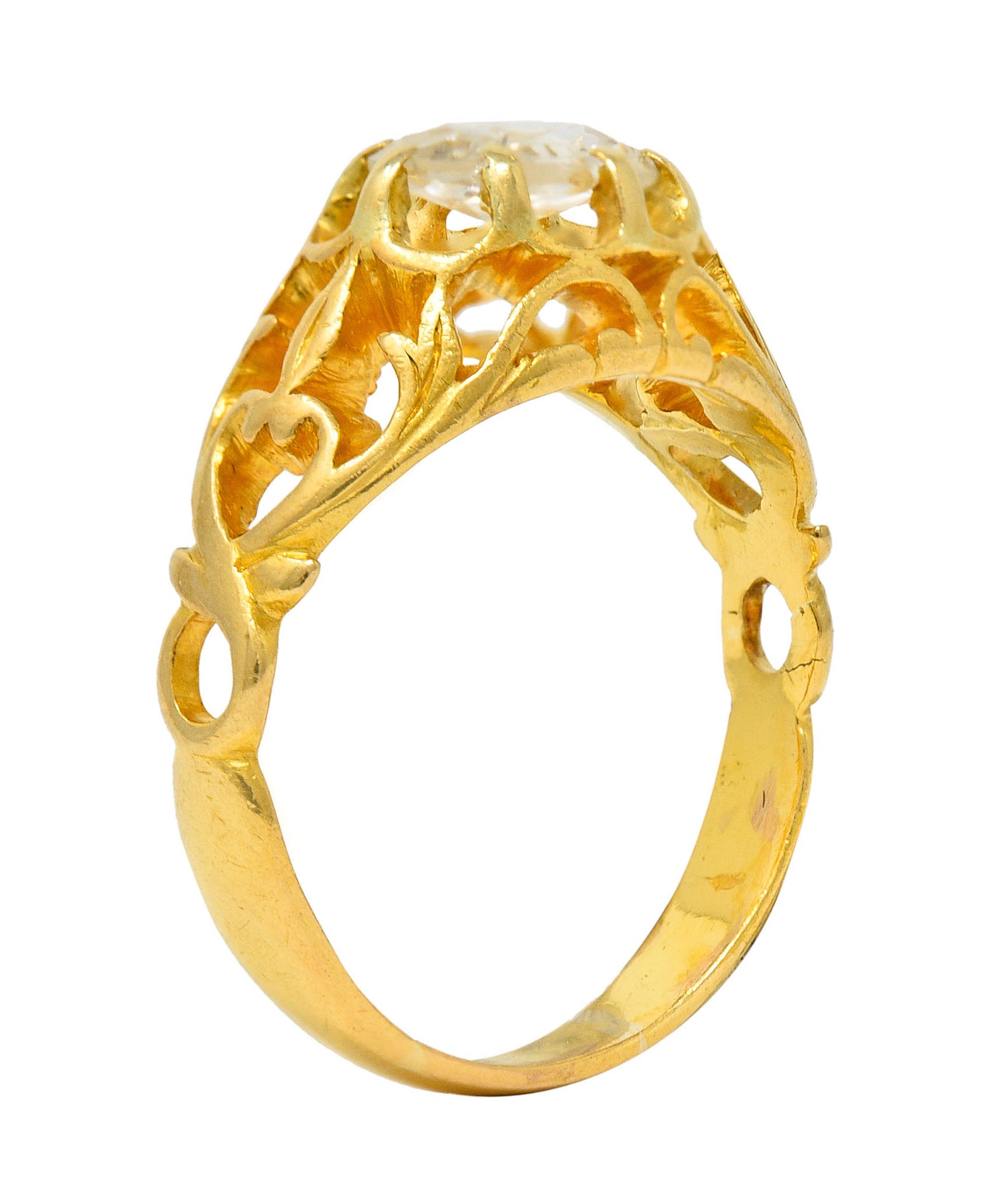 Art Nouveau 0.80 CTW Old Mine Diamond 18 Karat Gold Whiplash RingRing - Wilson's Estate Jewelry