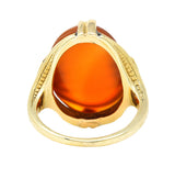 Early Art Deco Egyptian Revival Carved Carnelian 14 Karat Yellow Gold Gemstone Ring Wilson's Estate Jewelry