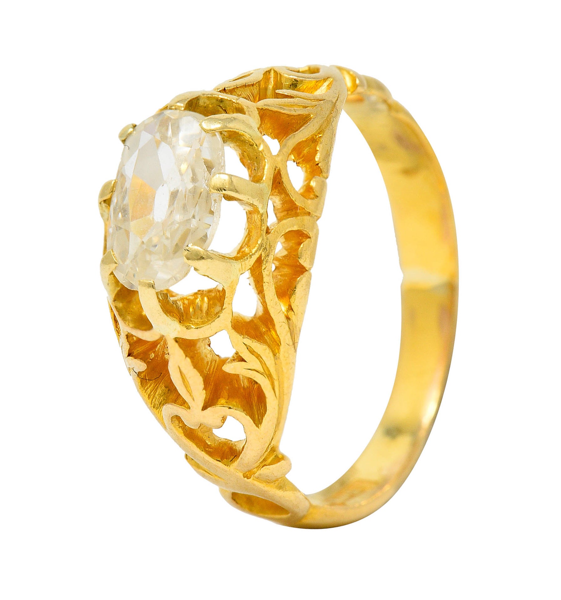 Art Nouveau 0.80 CTW Old Mine Diamond 18 Karat Gold Whiplash RingRing - Wilson's Estate Jewelry